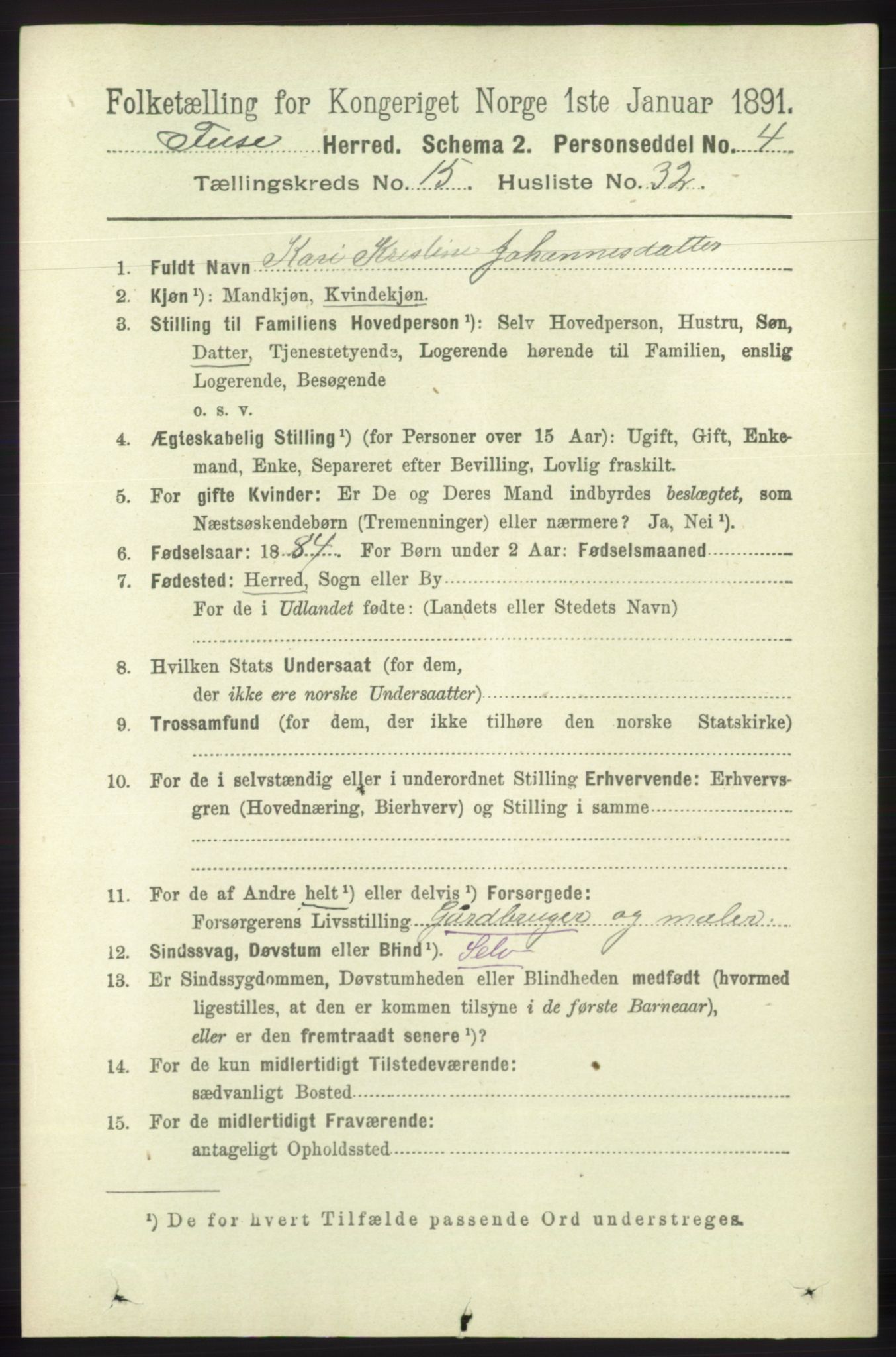 RA, 1891 census for 1241 Fusa, 1891, p. 3564