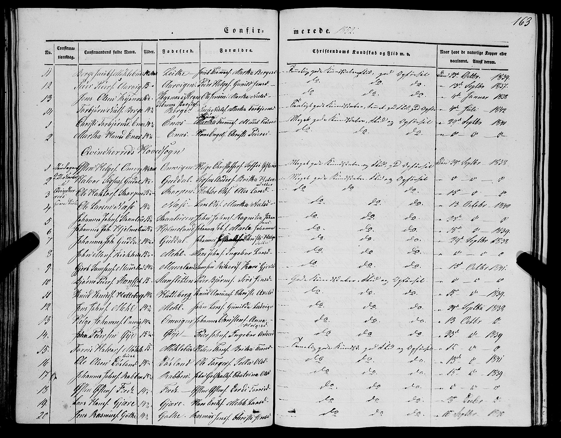 Kvinnherad sokneprestembete, SAB/A-76401/H/Haa: Parish register (official) no. A 7, 1843-1853, p. 163