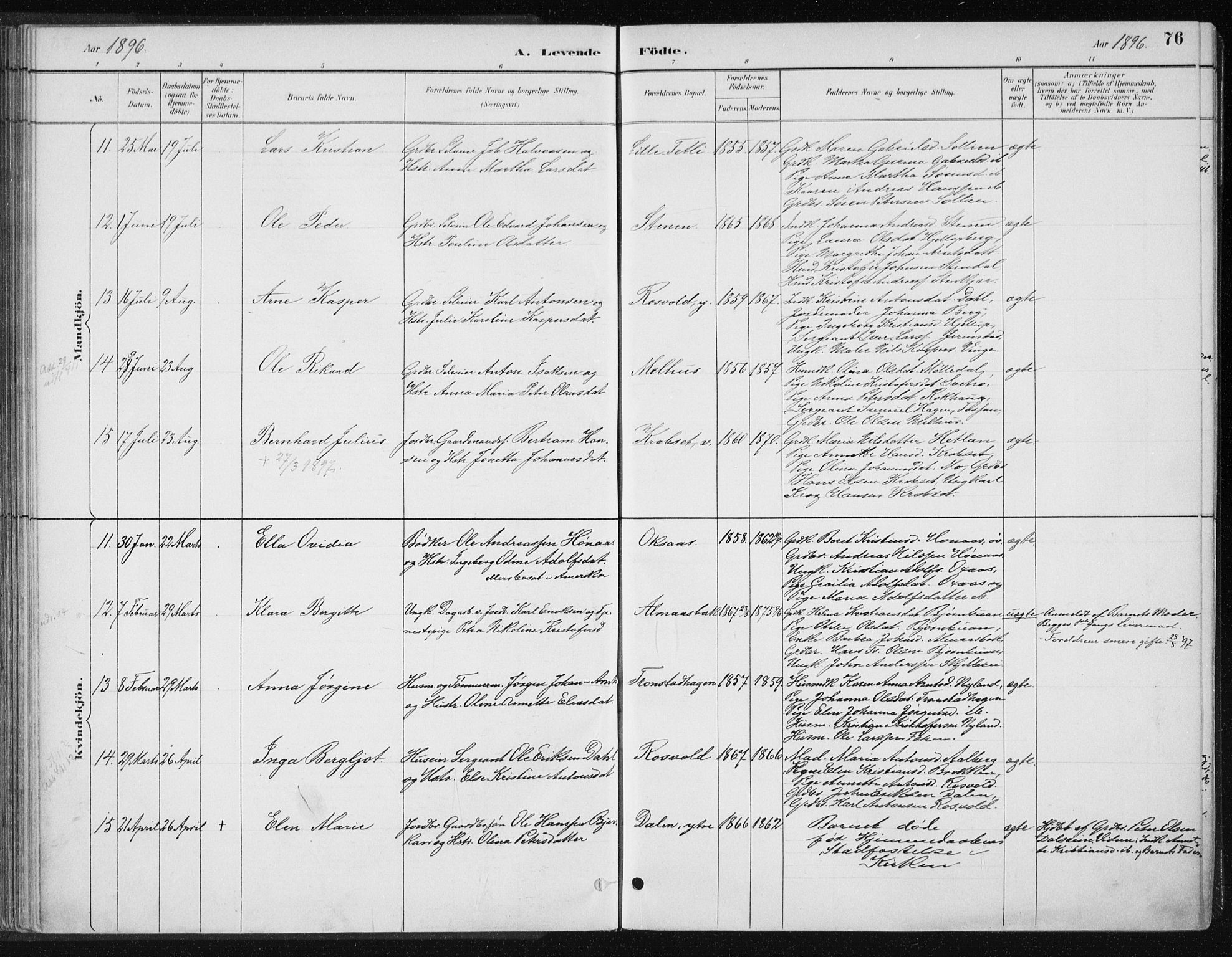 Ministerialprotokoller, klokkerbøker og fødselsregistre - Nord-Trøndelag, SAT/A-1458/701/L0010: Parish register (official) no. 701A10, 1883-1899, p. 76