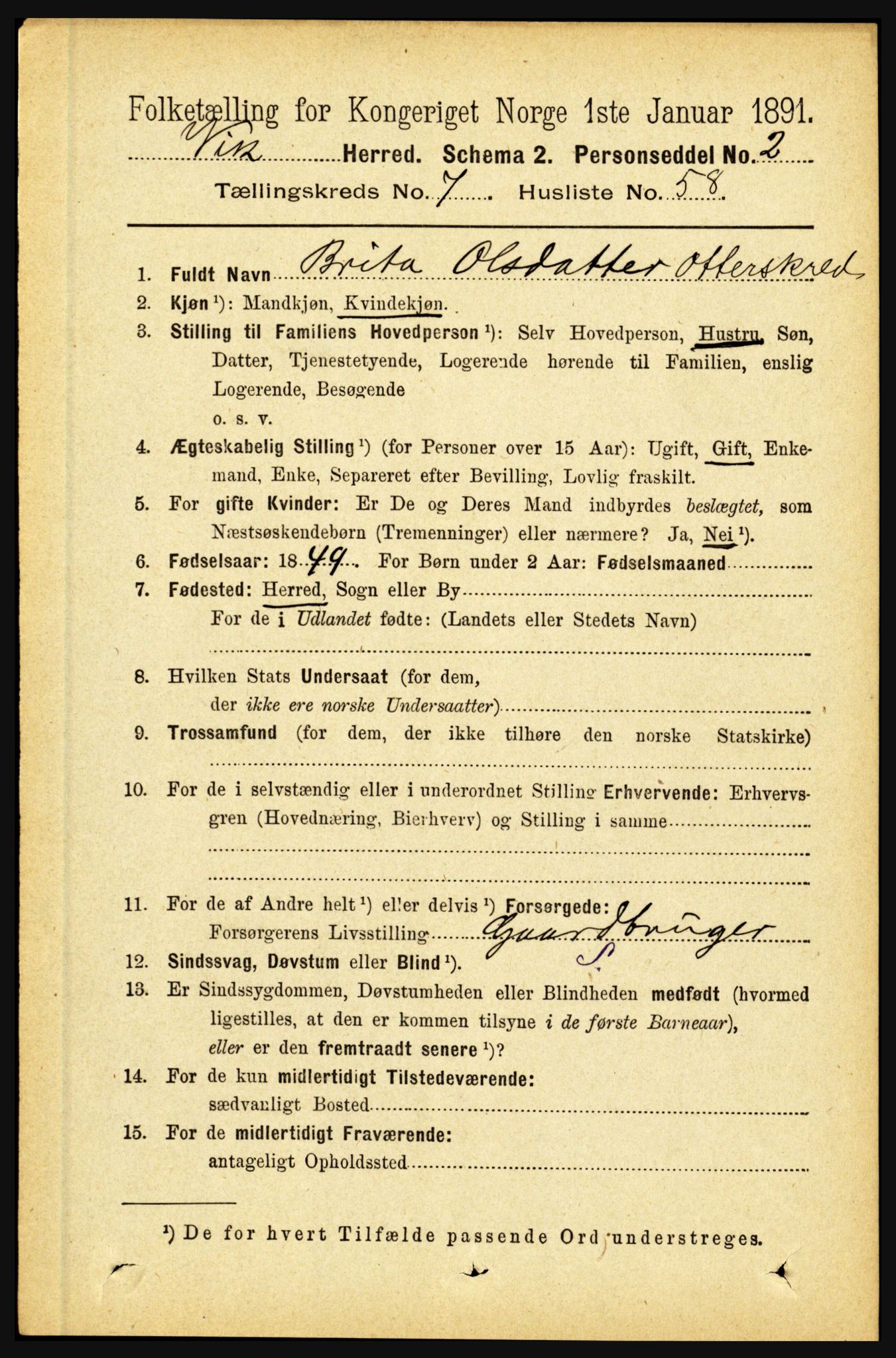 RA, 1891 census for 1417 Vik, 1891, p. 3506