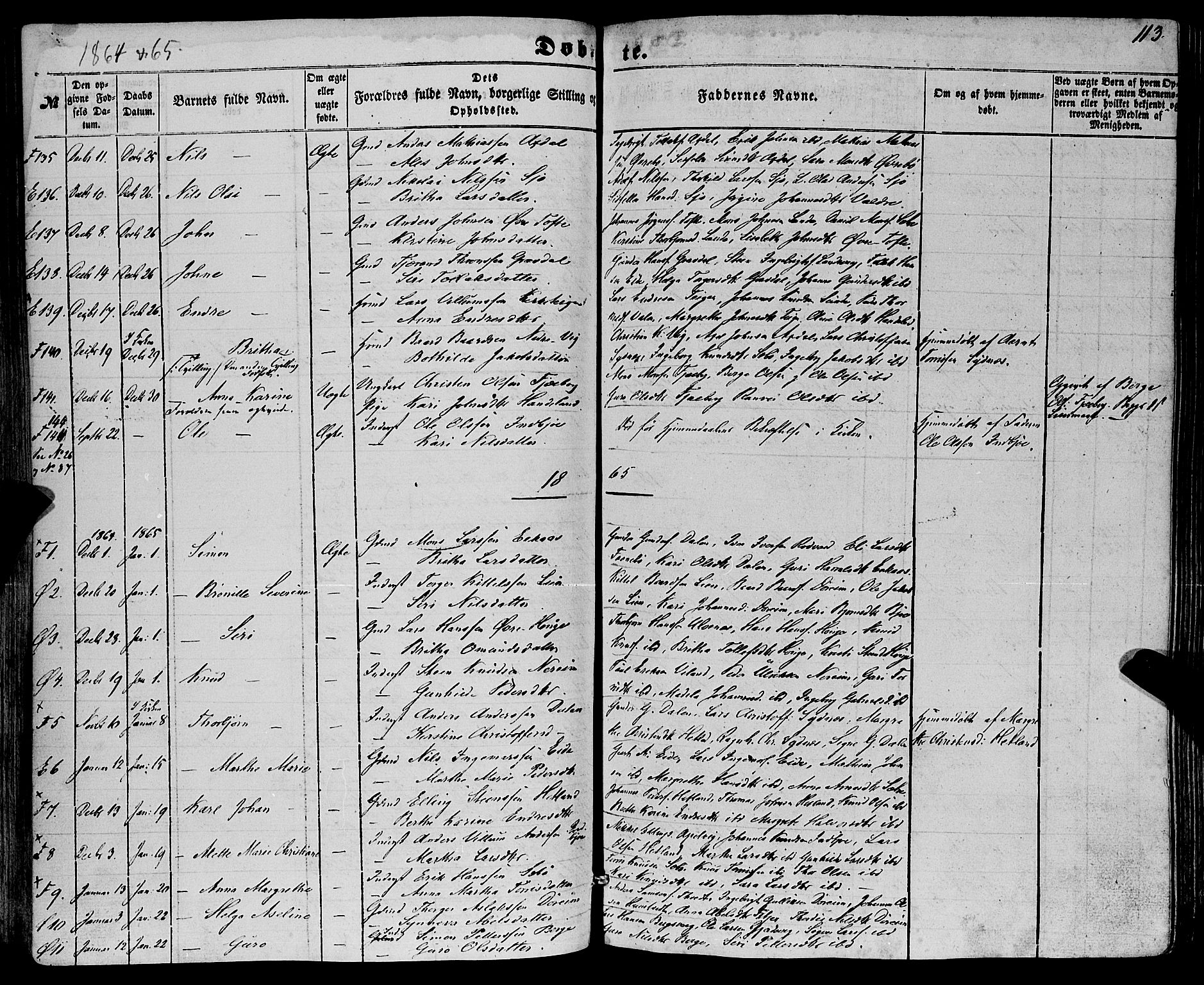 Fjelberg sokneprestembete, SAB/A-75201/H/Haa: Parish register (official) no. A 7, 1851-1867, p. 113