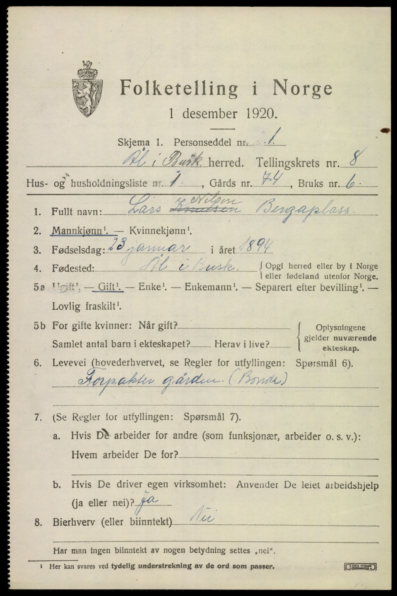 SAKO, 1920 census for Ål, 1920, p. 5348