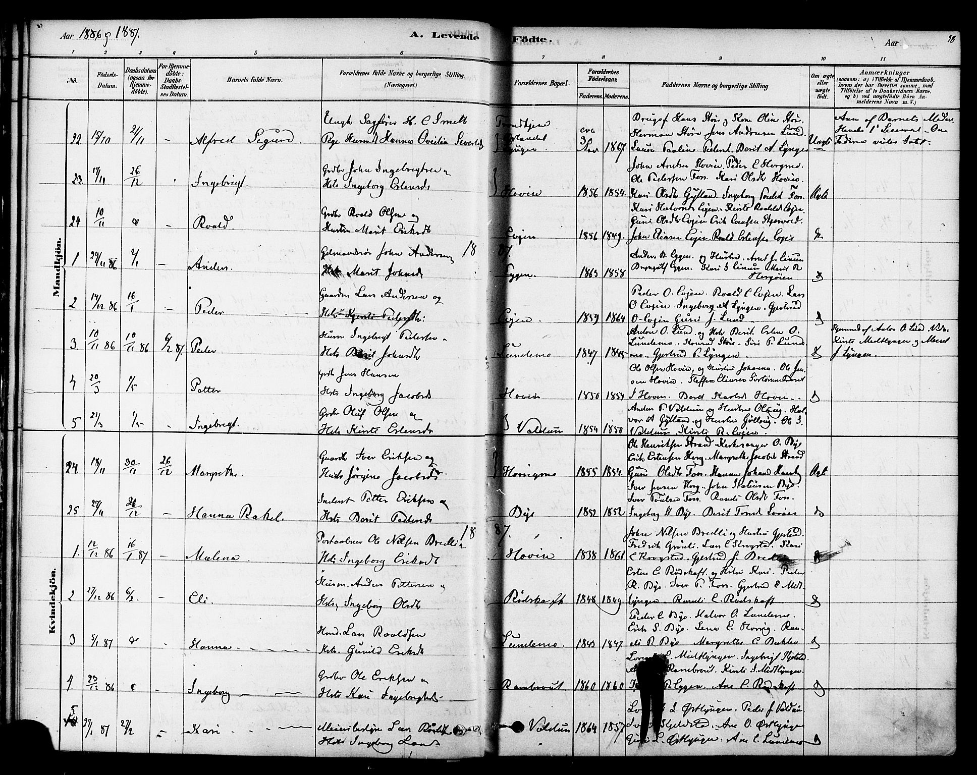 Ministerialprotokoller, klokkerbøker og fødselsregistre - Sør-Trøndelag, SAT/A-1456/692/L1105: Parish register (official) no. 692A05, 1878-1890, p. 38