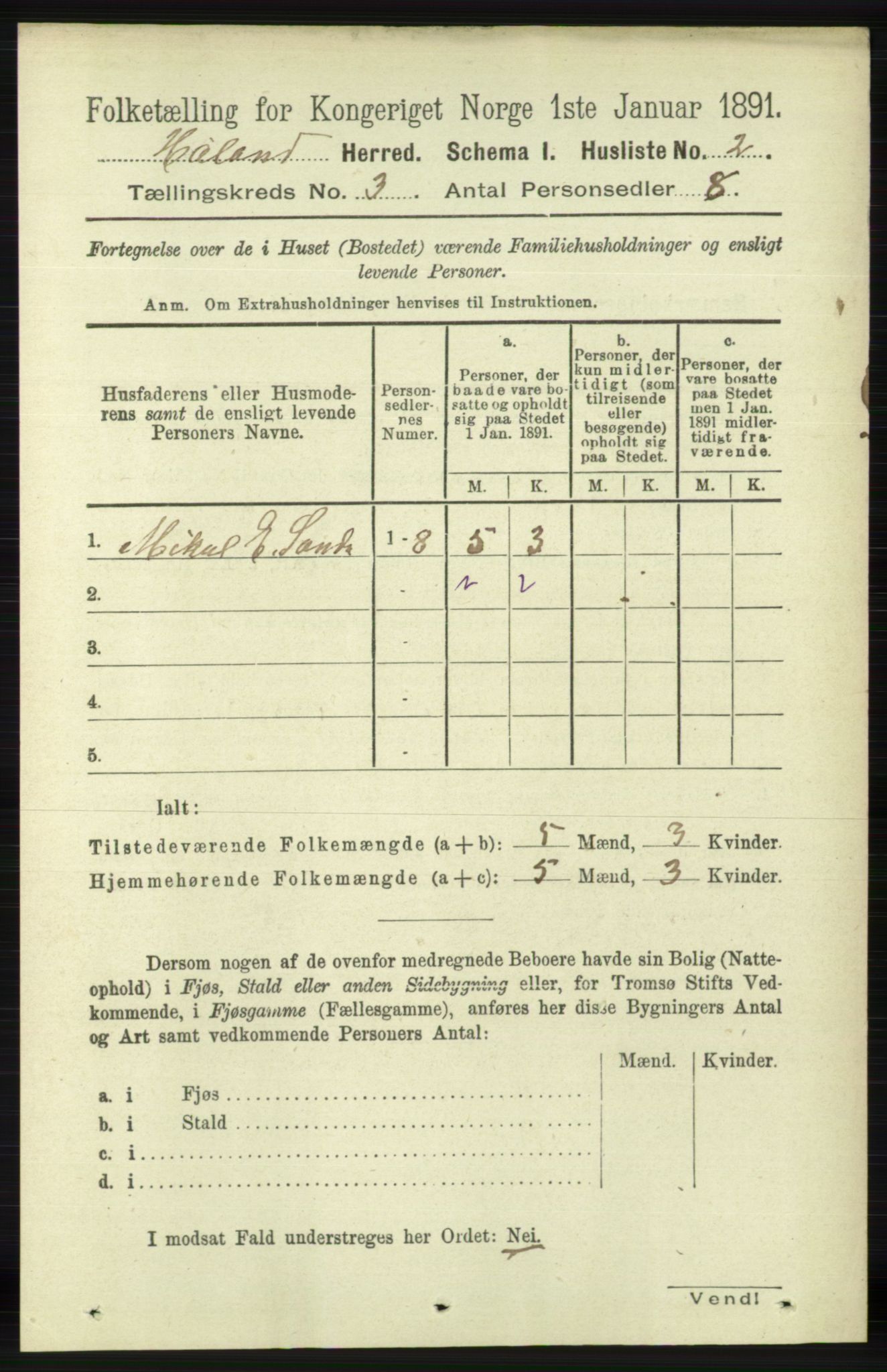 RA, 1891 census for 1124 Haaland, 1891, p. 1607