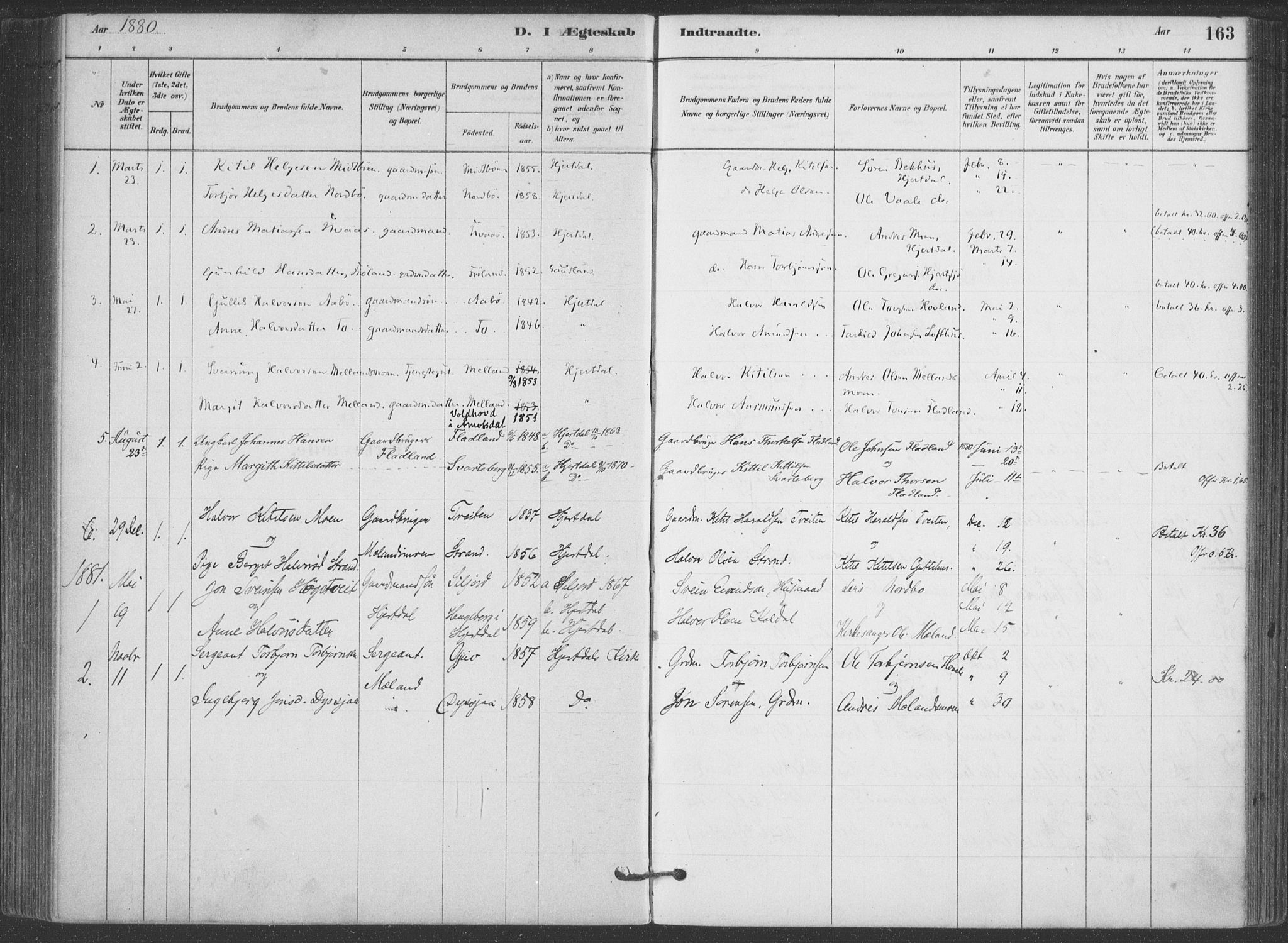 Hjartdal kirkebøker, SAKO/A-270/F/Fa/L0010: Parish register (official) no. I 10, 1880-1929, p. 163