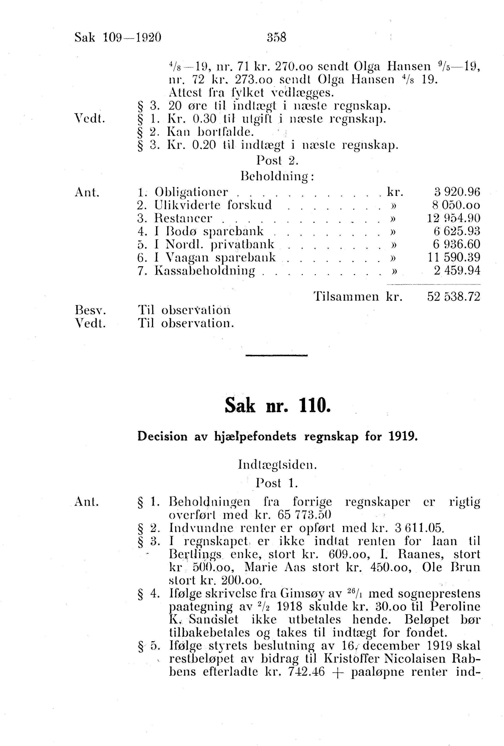 Nordland Fylkeskommune. Fylkestinget, AIN/NFK-17/176/A/Ac/L0043: Fylkestingsforhandlinger 1920, 1920