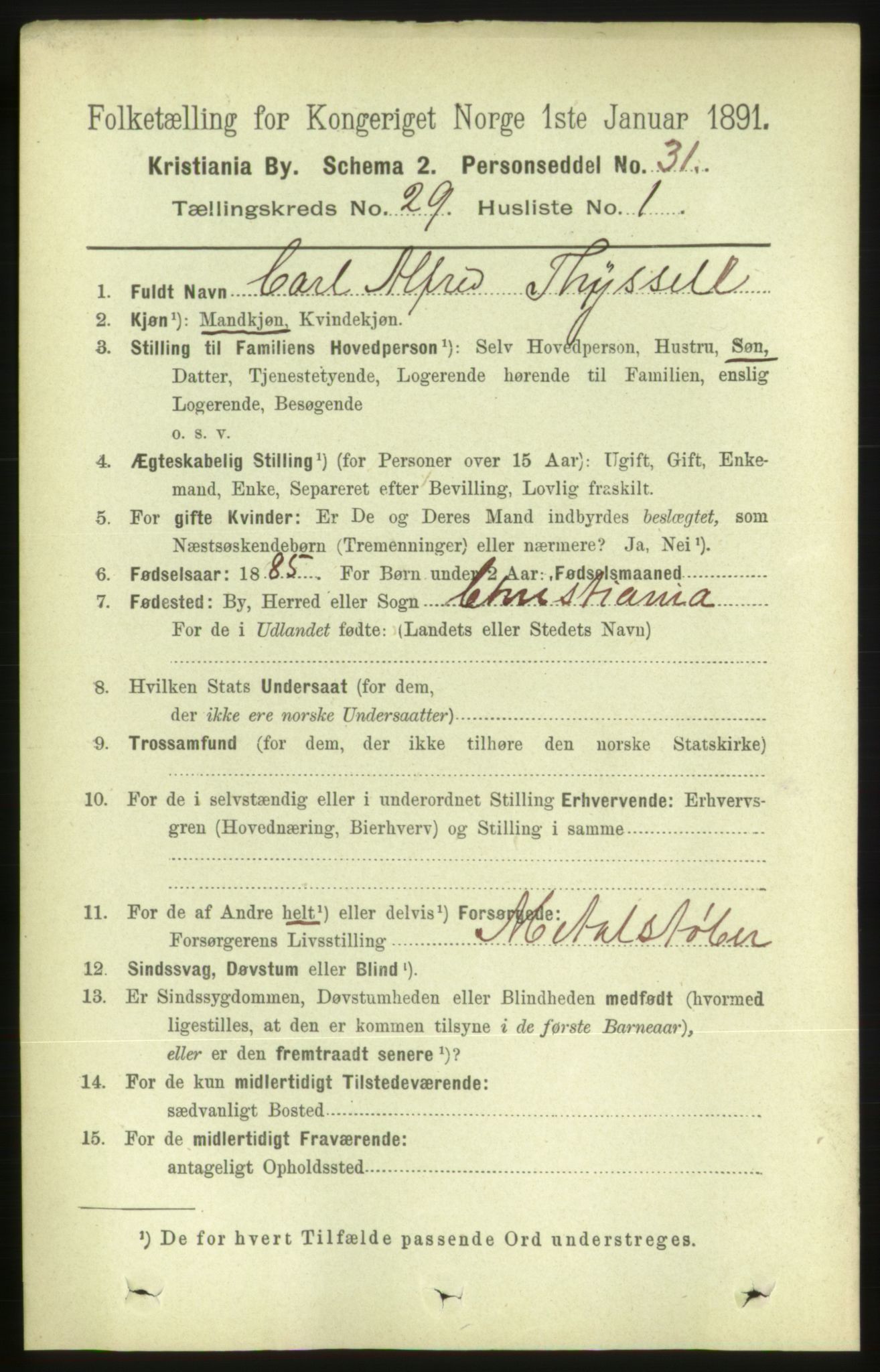 RA, 1891 census for 0301 Kristiania, 1891, p. 14915