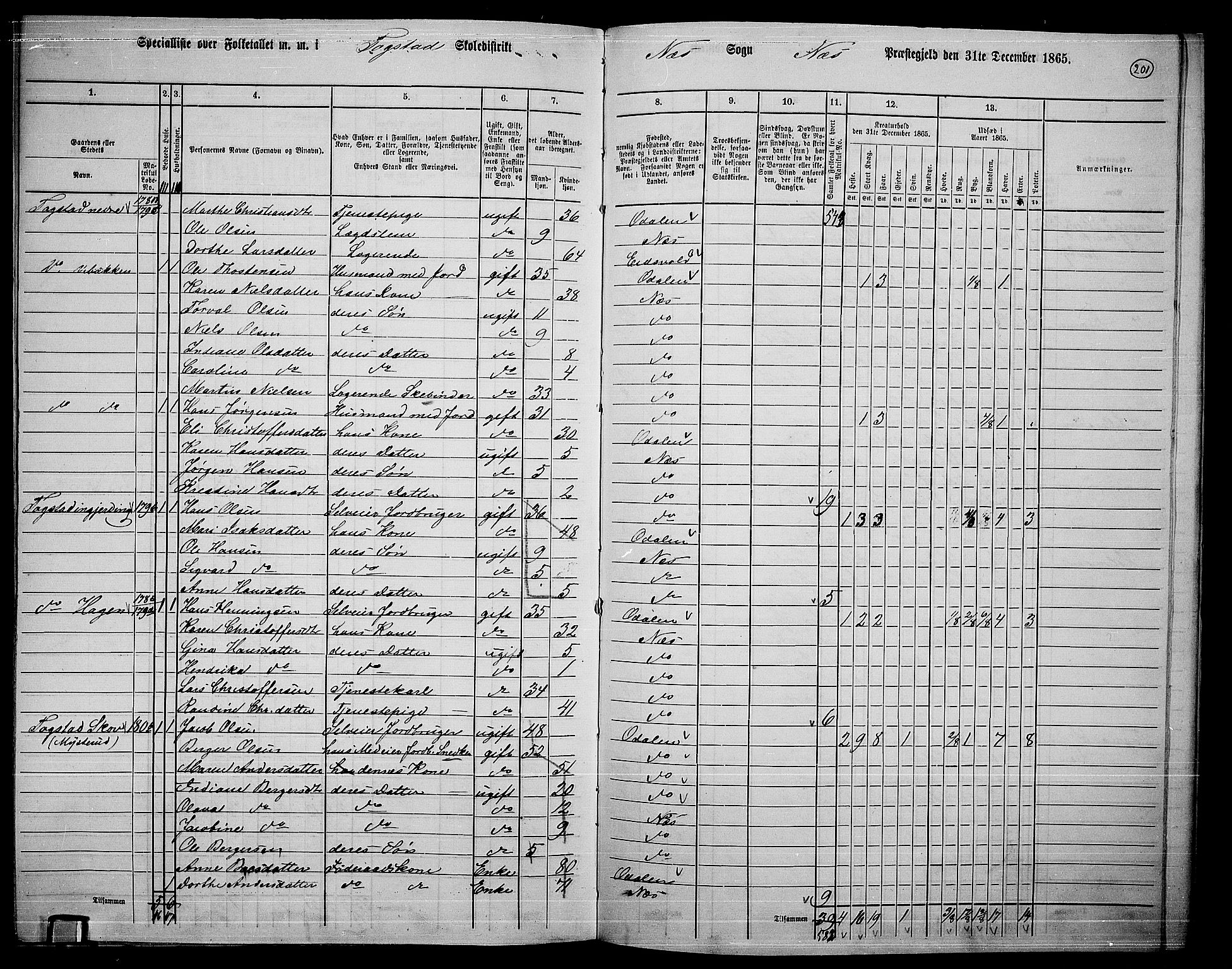 RA, 1865 census for Nes, 1865, p. 184