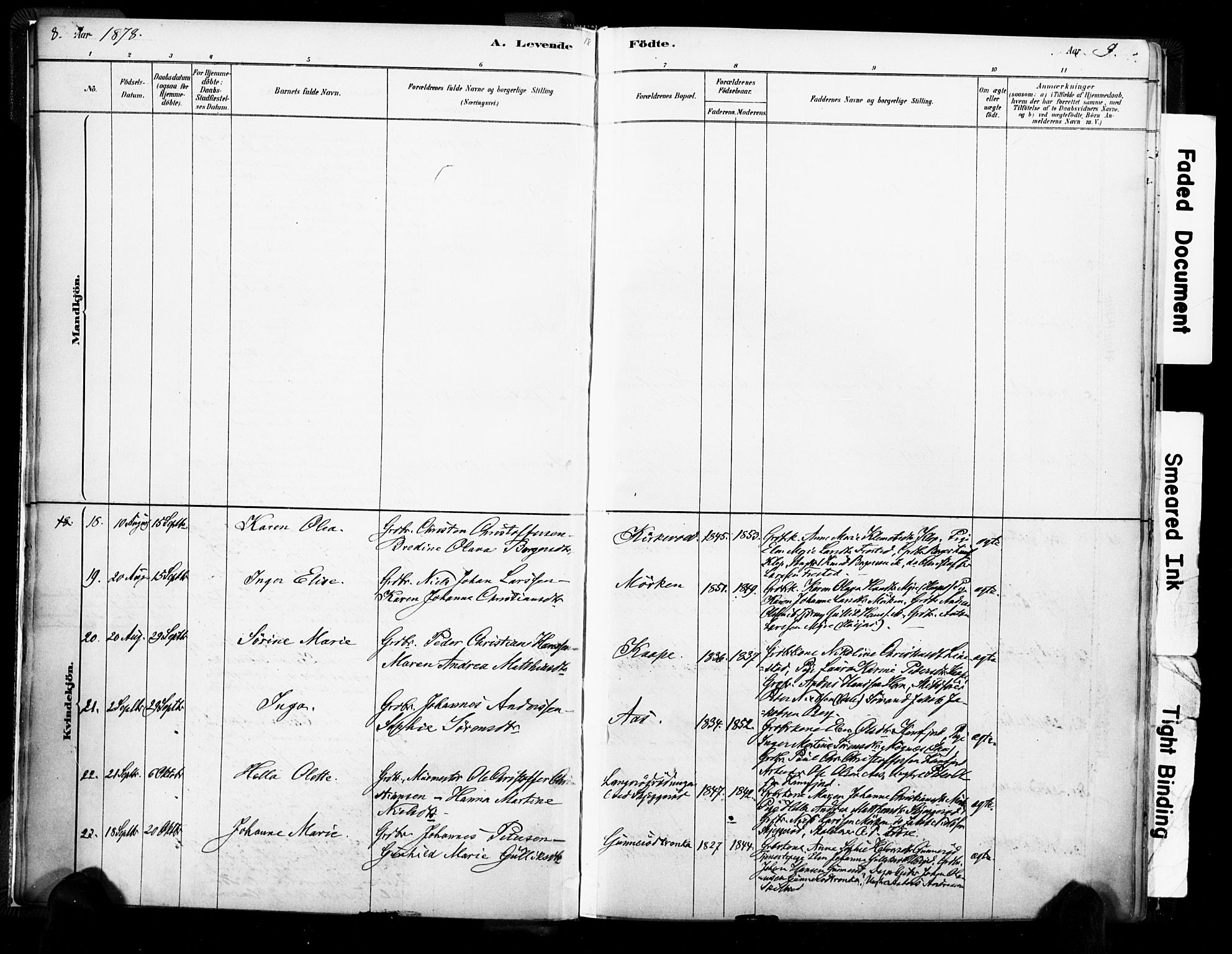 Ramnes kirkebøker, AV/SAKO-A-314/F/Fa/L0007: Parish register (official) no. I 7, 1878-1895, p. 8-9