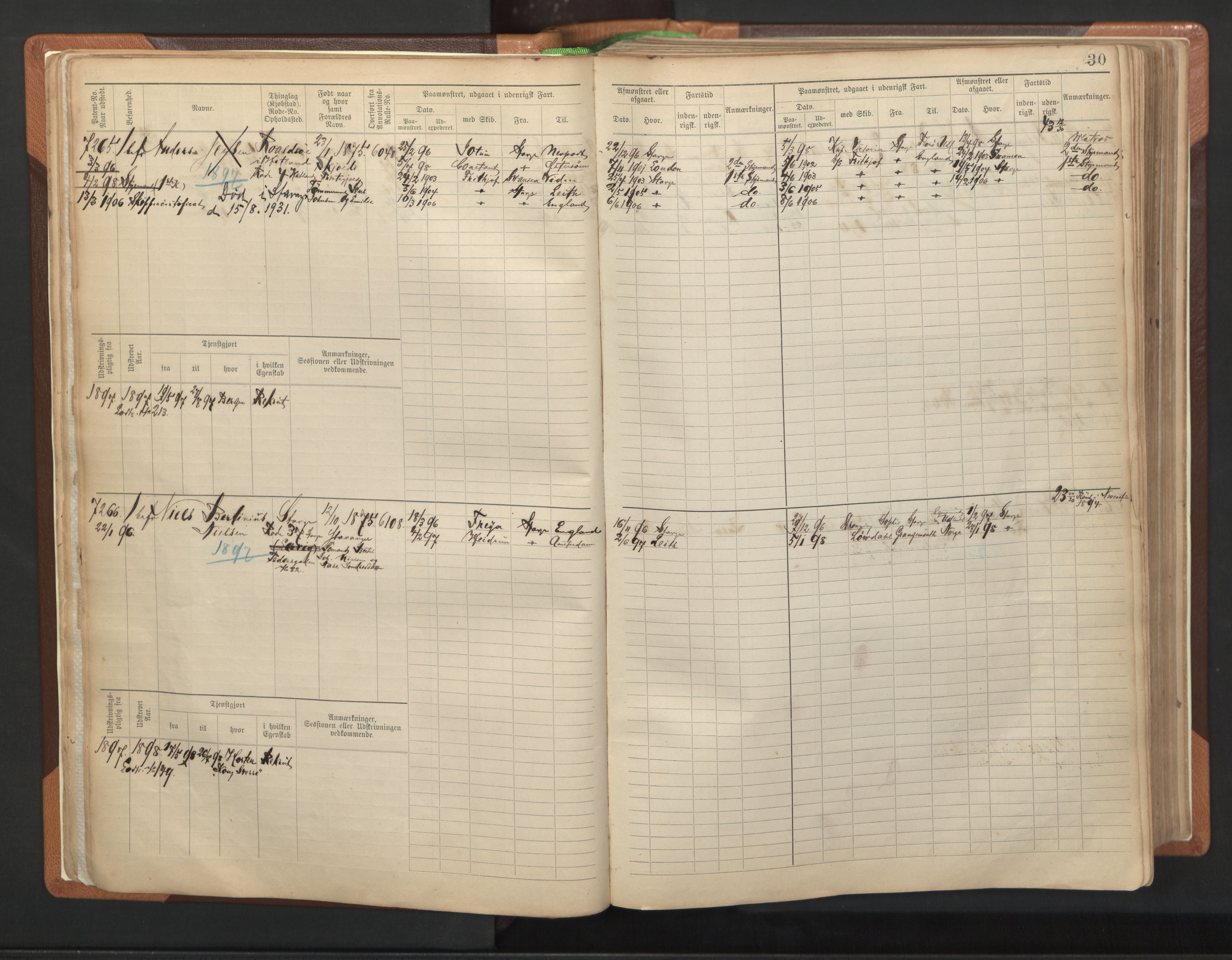 Stavanger sjømannskontor, AV/SAST-A-102006/F/Fb/Fbb/L0012: Sjøfartshovedrulle, patentnr. 7207-8158, 1894-1904, p. 33