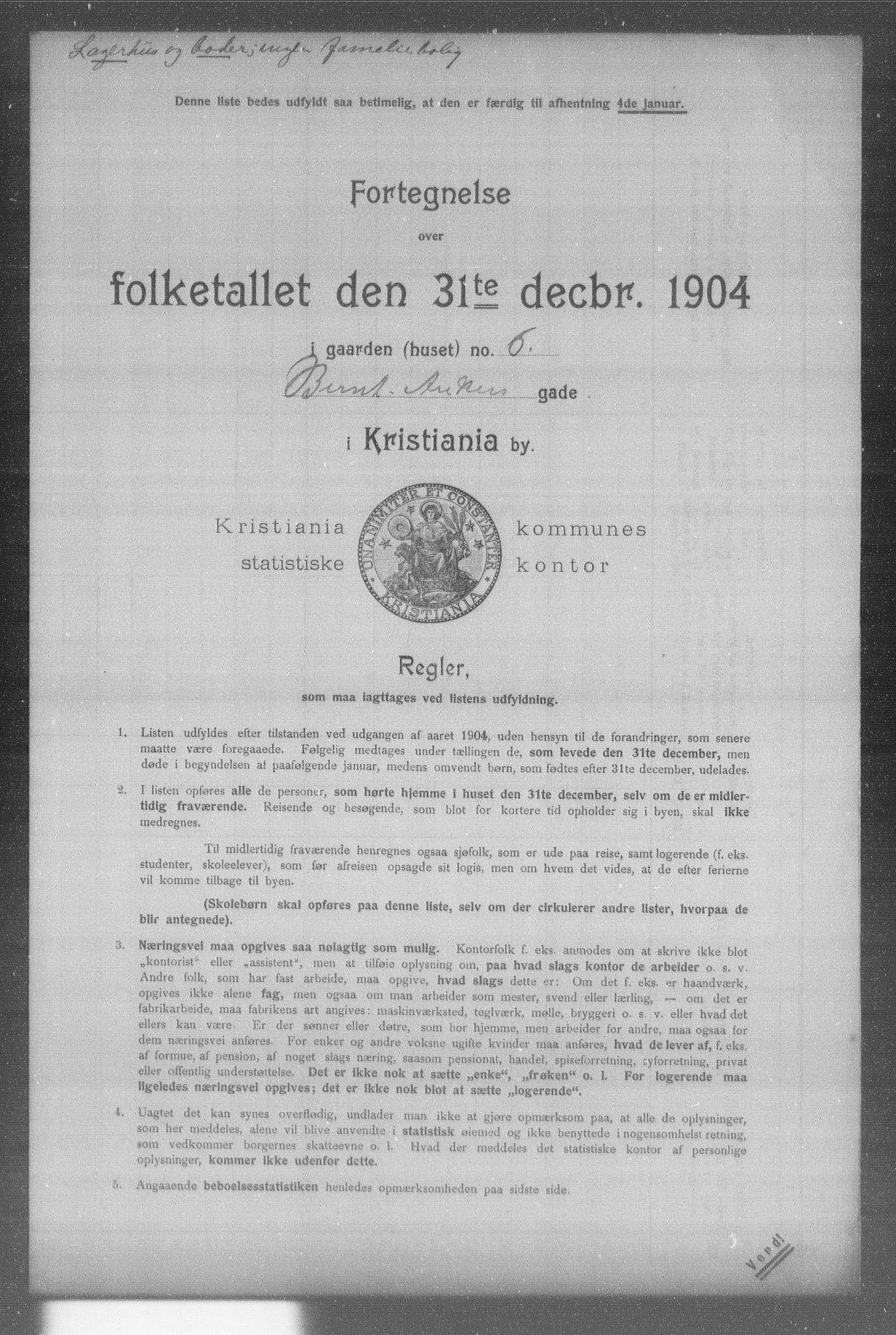 OBA, Municipal Census 1904 for Kristiania, 1904, p. 1039