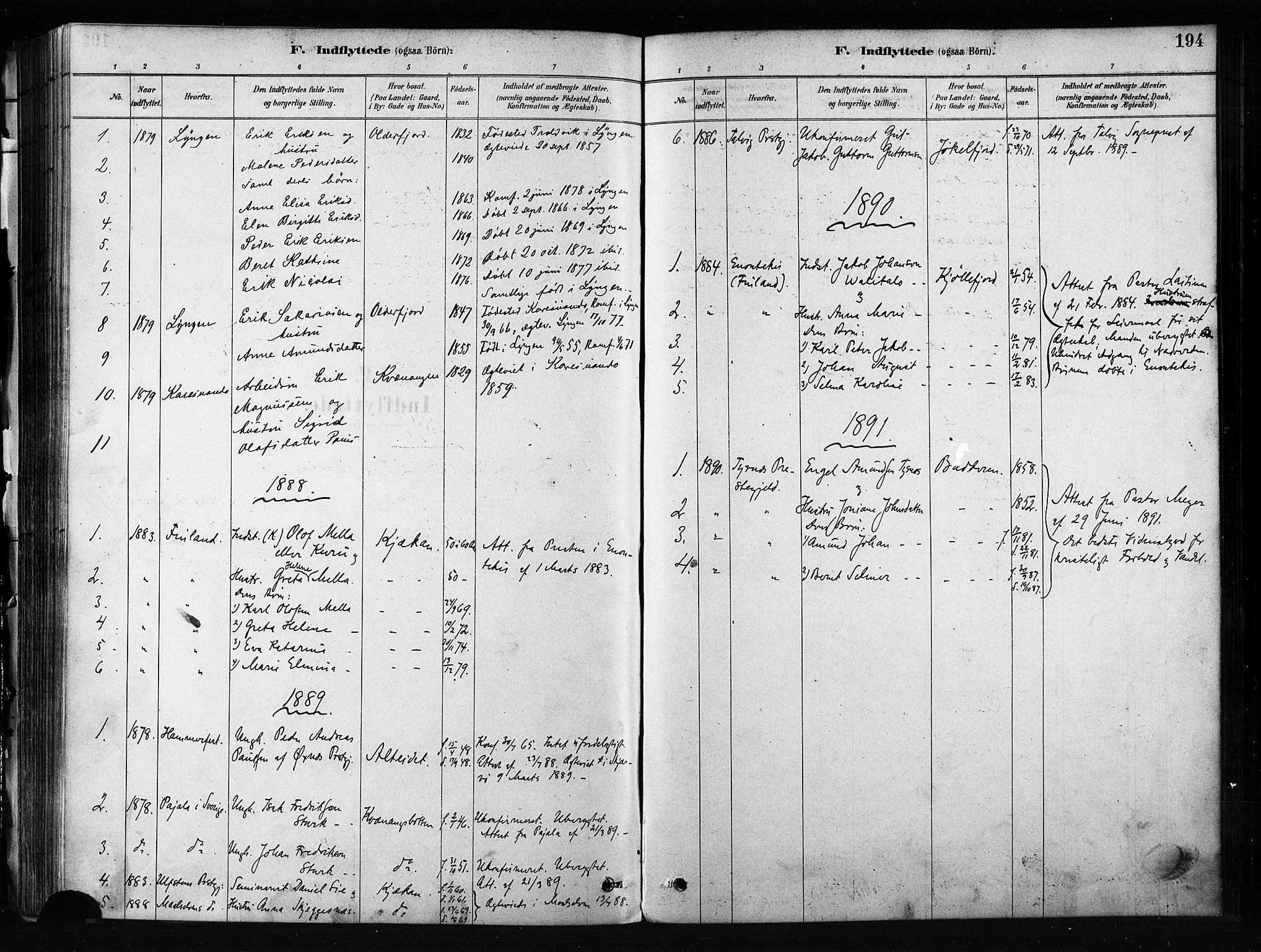 Skjervøy sokneprestkontor, SATØ/S-1300/H/Ha/Haa/L0012kirke: Parish register (official) no. 12, 1878-1891, p. 194