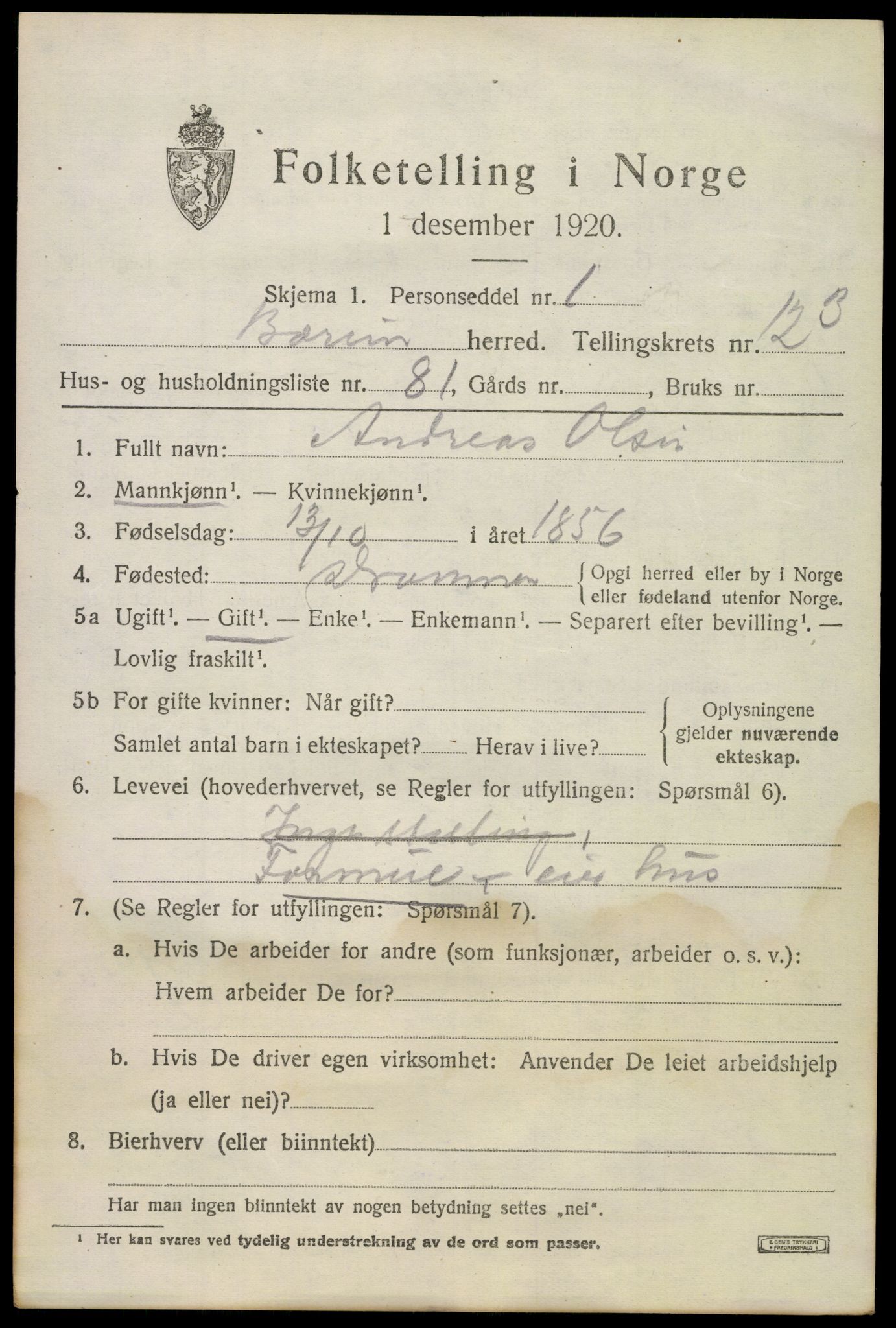 SAO, 1920 census for Bærum, 1920, p. 28768