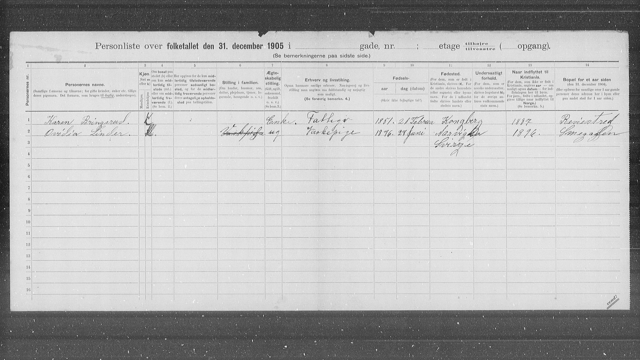 OBA, Municipal Census 1905 for Kristiania, 1905, p. 22517