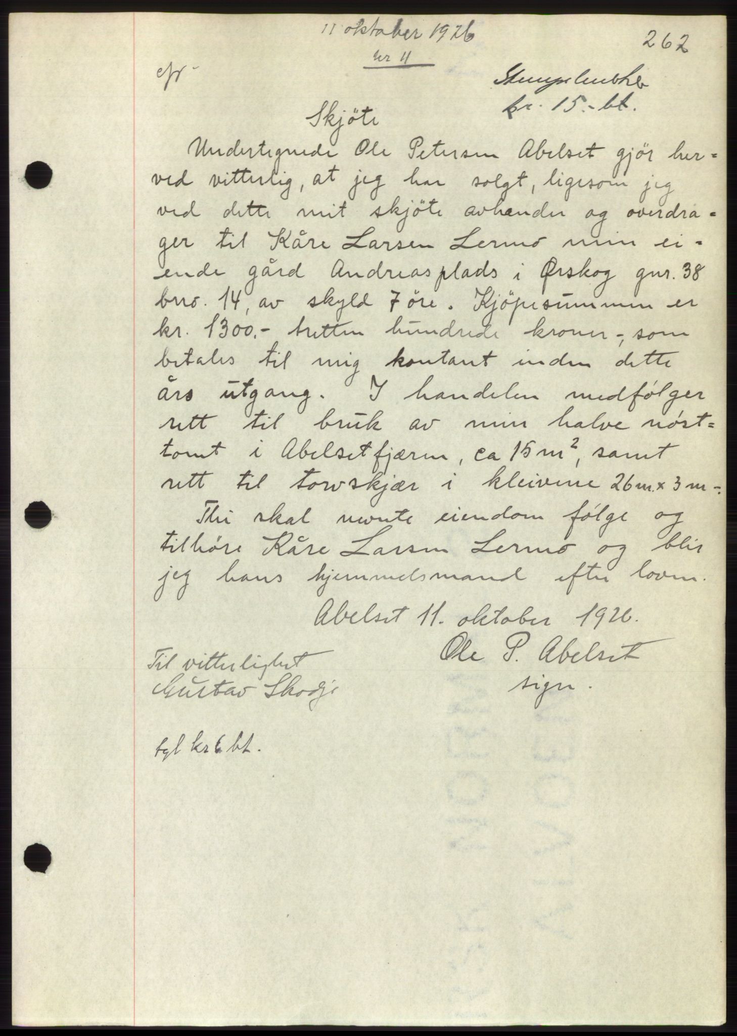 Nordre Sunnmøre sorenskriveri, AV/SAT-A-0006/1/2/2C/2Ca/L0035: Mortgage book no. 37, 1926-1926, Deed date: 11.10.1926