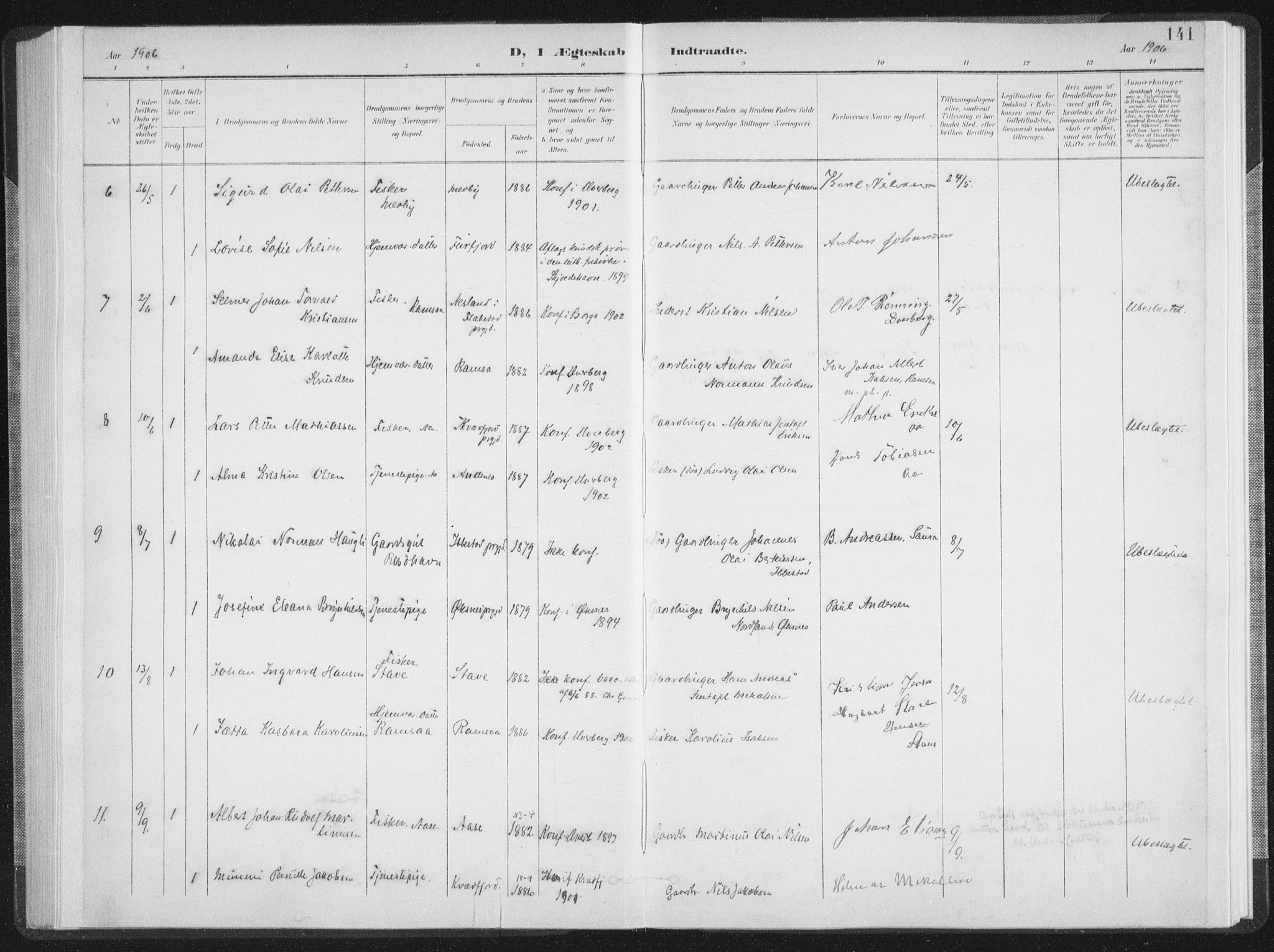 Ministerialprotokoller, klokkerbøker og fødselsregistre - Nordland, SAT/A-1459/897/L1400: Parish register (official) no. 897A07, 1897-1908, p. 141