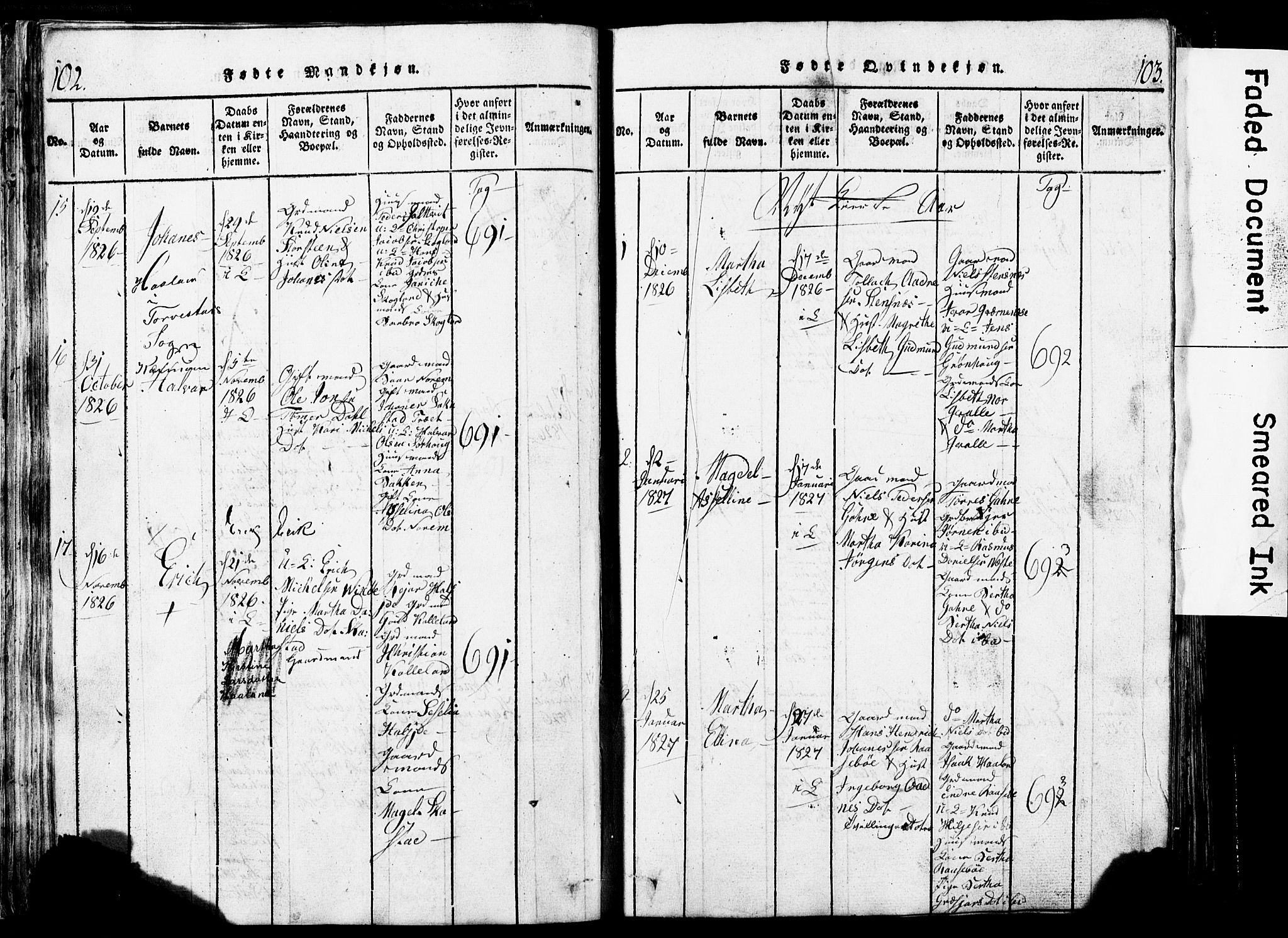 Torvastad sokneprestkontor, SAST/A -101857/H/Ha/Hab/L0002: Parish register (copy) no. B 2, 1817-1834, p. 102-103