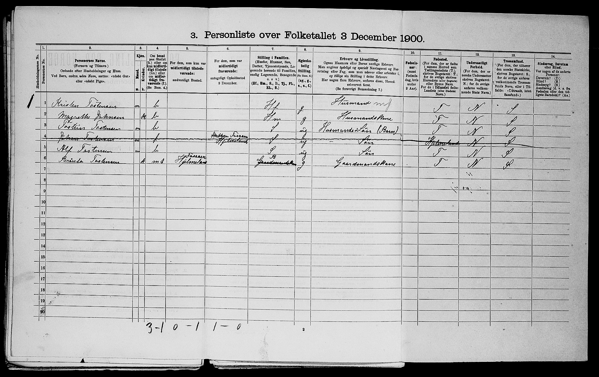SAST, 1900 census for Jelsa, 1900, p. 498