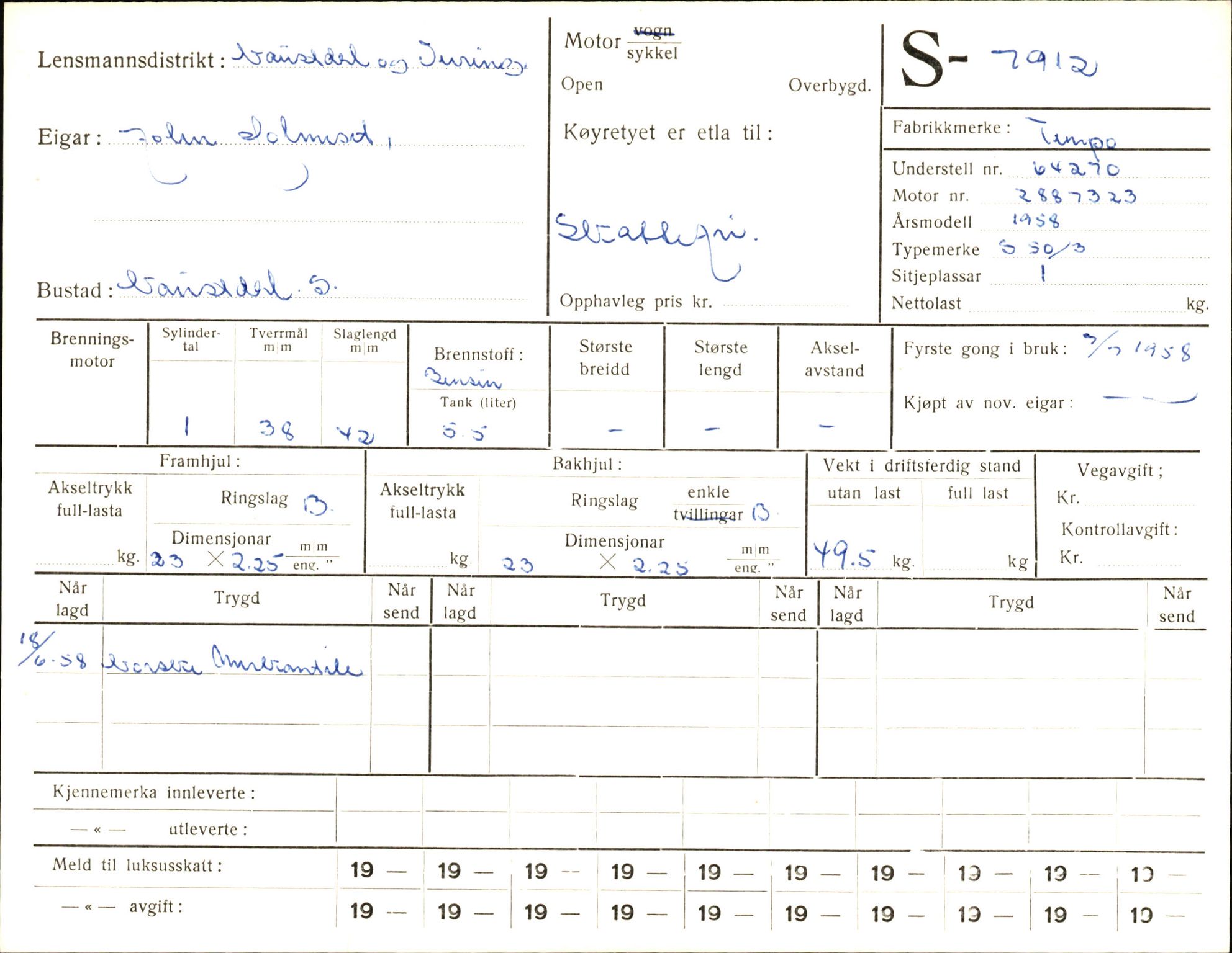 Statens vegvesen, Sogn og Fjordane vegkontor, AV/SAB-A-5301/4/F/L0005: Registerkort utmeldte Fjordane S7900-8299, 1930-1961, p. 20