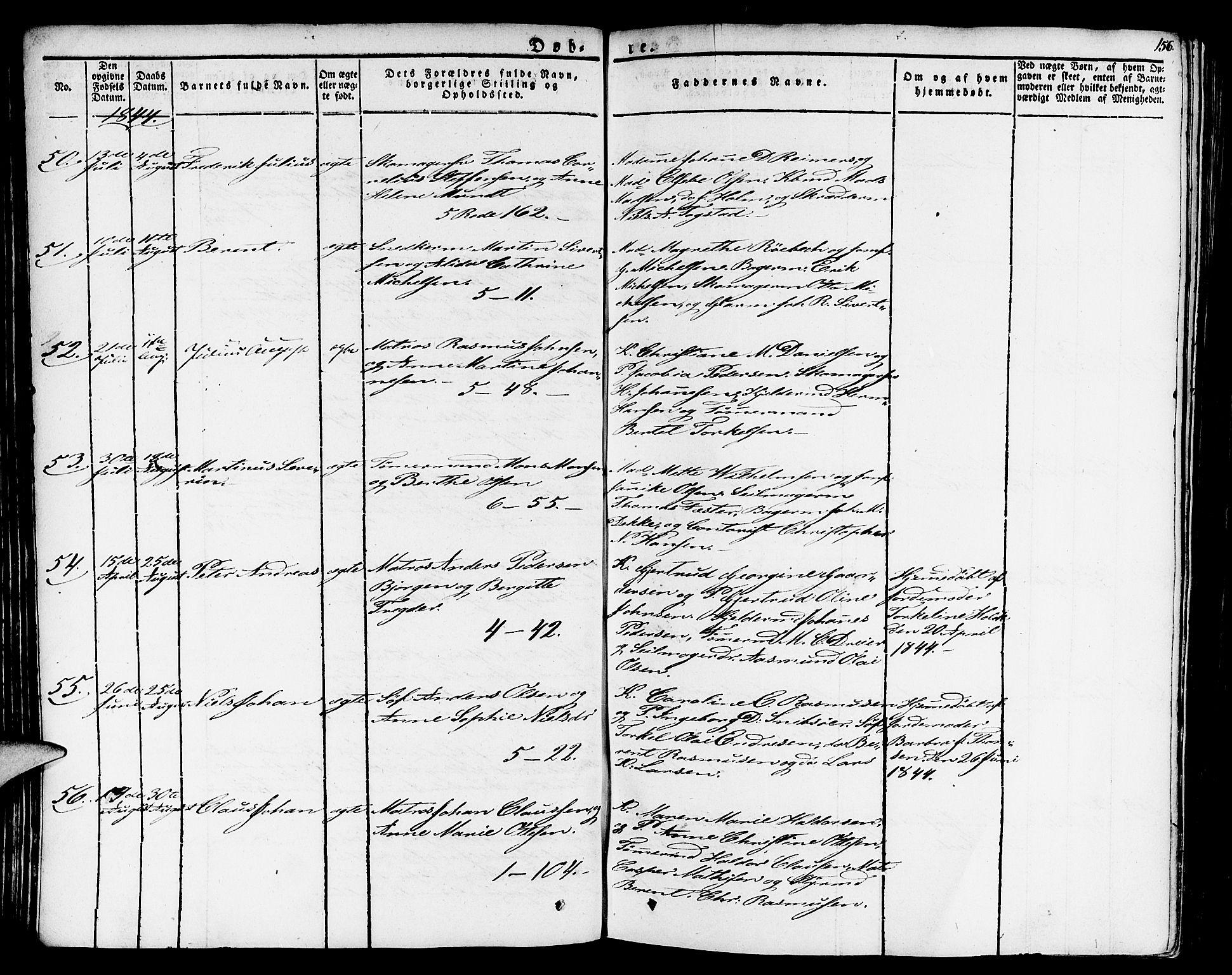 Nykirken Sokneprestembete, AV/SAB-A-77101/H/Haa/L0012: Parish register (official) no. A 12, 1821-1844, p. 156