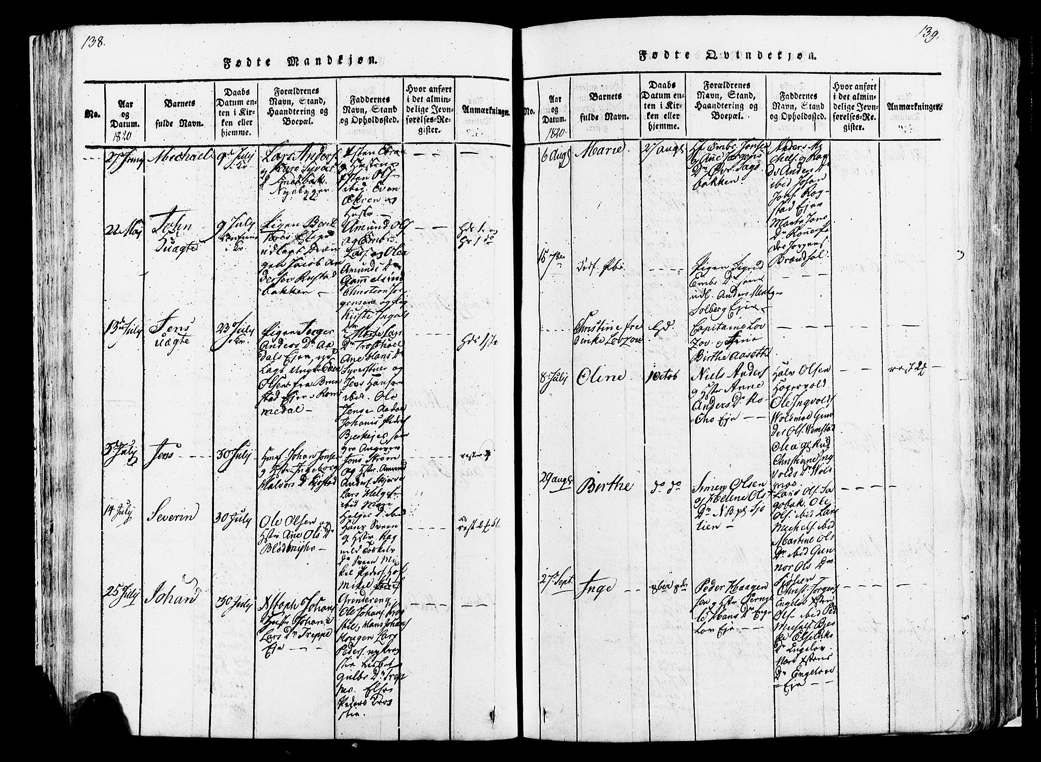 Løten prestekontor, AV/SAH-PREST-022/K/Ka/L0005: Parish register (official) no. 5, 1814-1832, p. 138-139