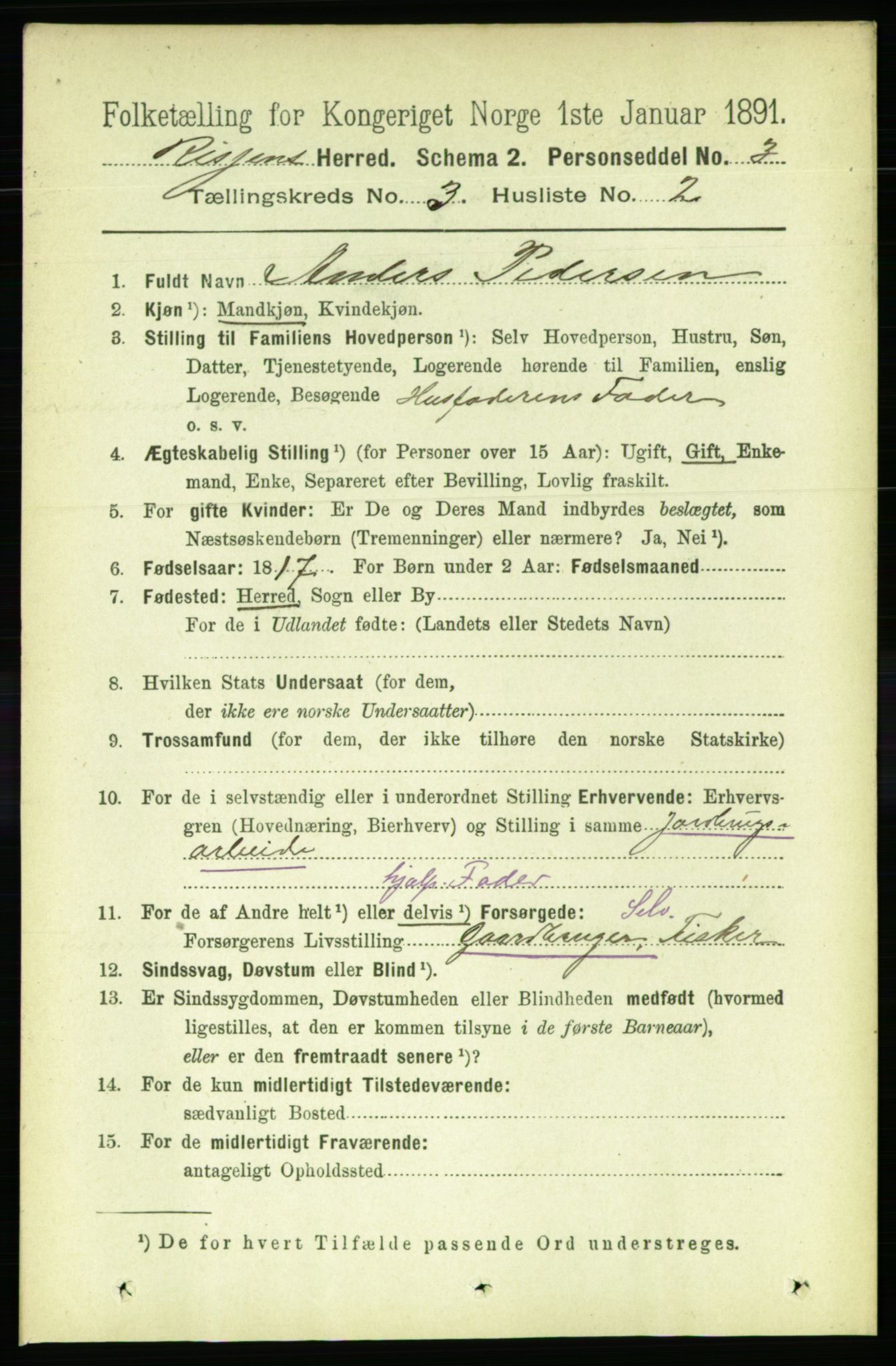 RA, 1891 census for 1624 Rissa, 1891, p. 1594