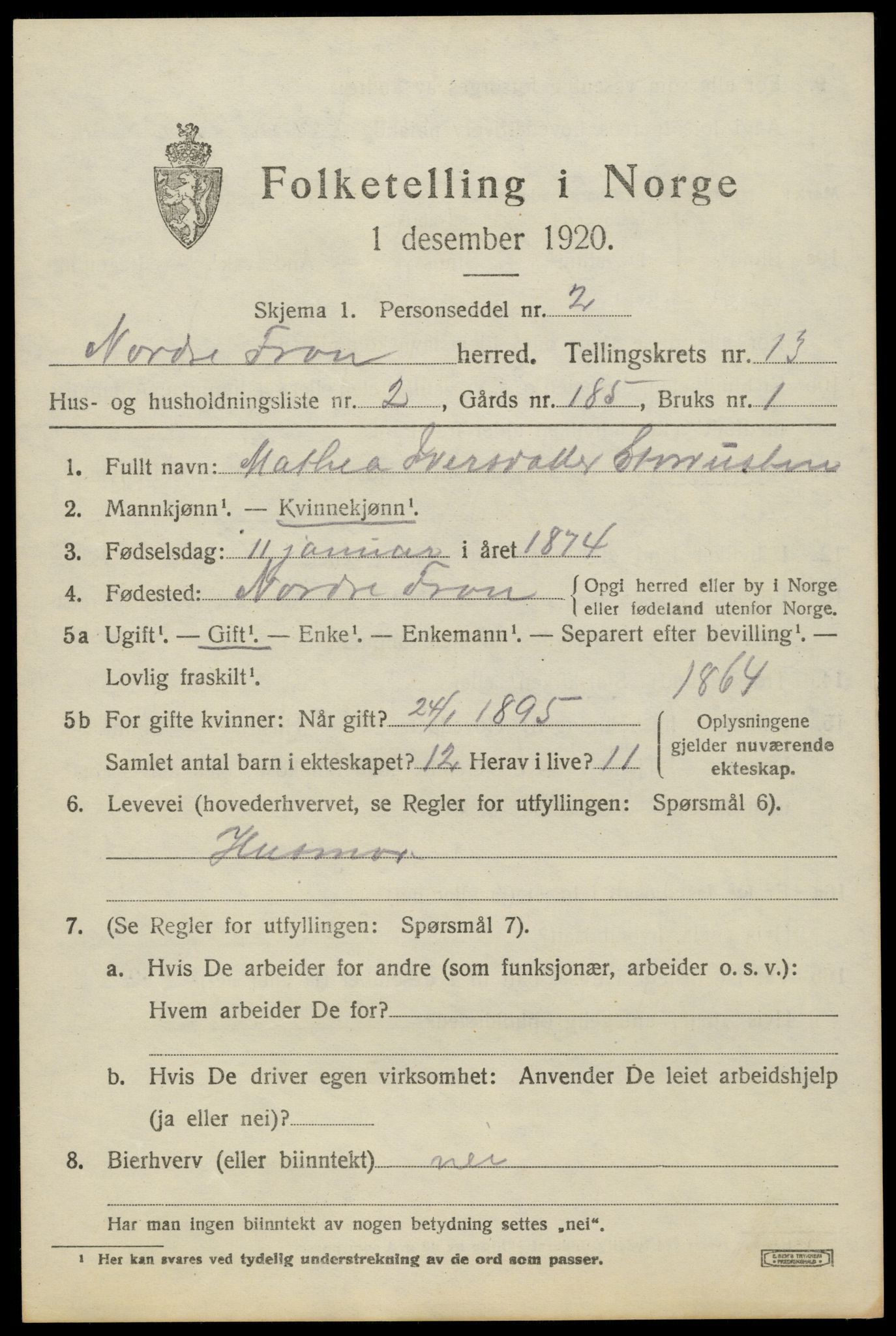 SAH, 1920 census for Nord-Fron, 1920, p. 10322