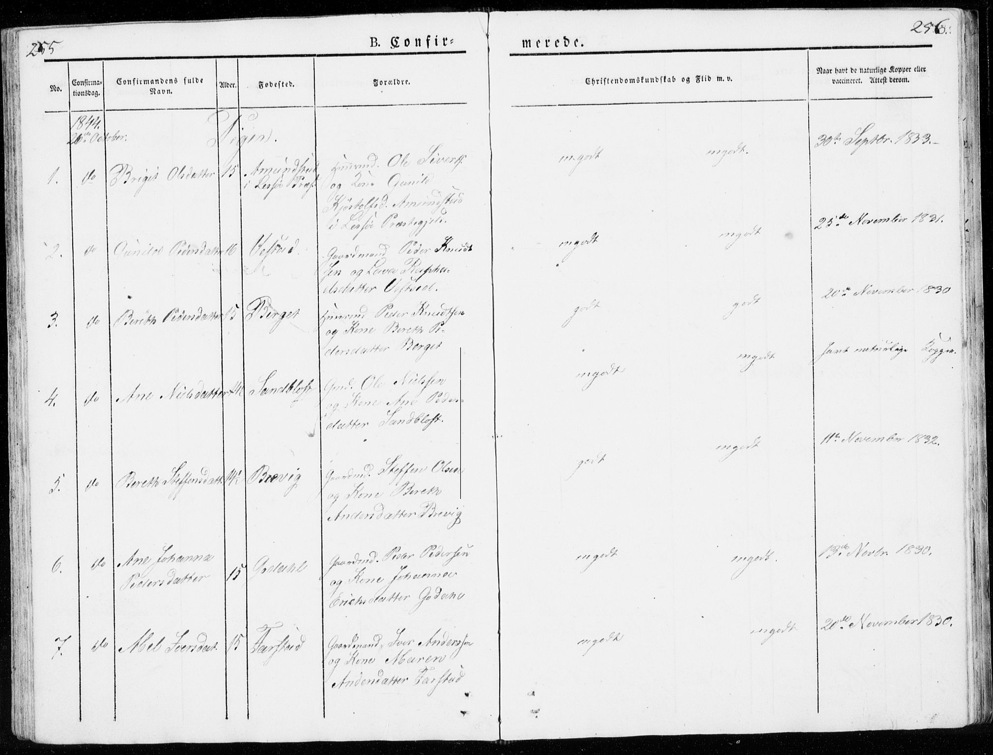 Ministerialprotokoller, klokkerbøker og fødselsregistre - Møre og Romsdal, SAT/A-1454/566/L0766: Parish register (official) no. 566A05, 1842-1851, p. 255-256