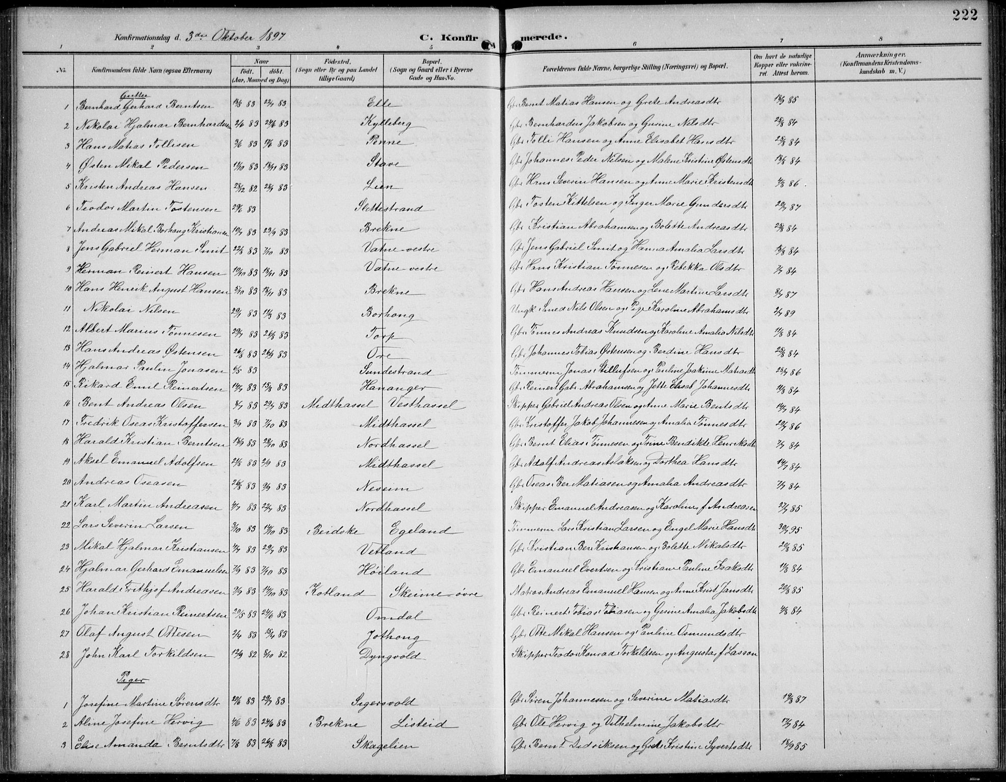 Lista sokneprestkontor, AV/SAK-1111-0027/F/Fb/L0005: Parish register (copy) no. B 5, 1892-1923, p. 222