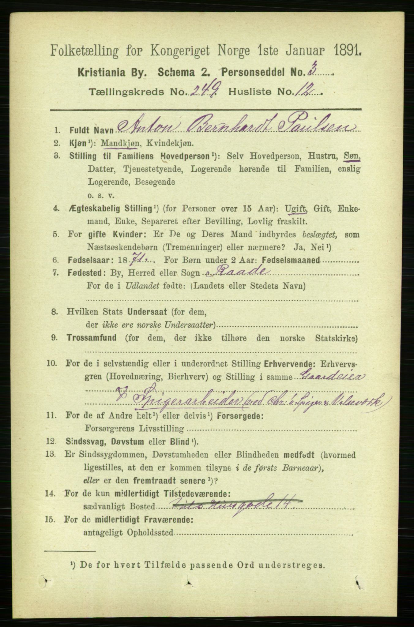 RA, 1891 census for 0301 Kristiania, 1891, p. 152586