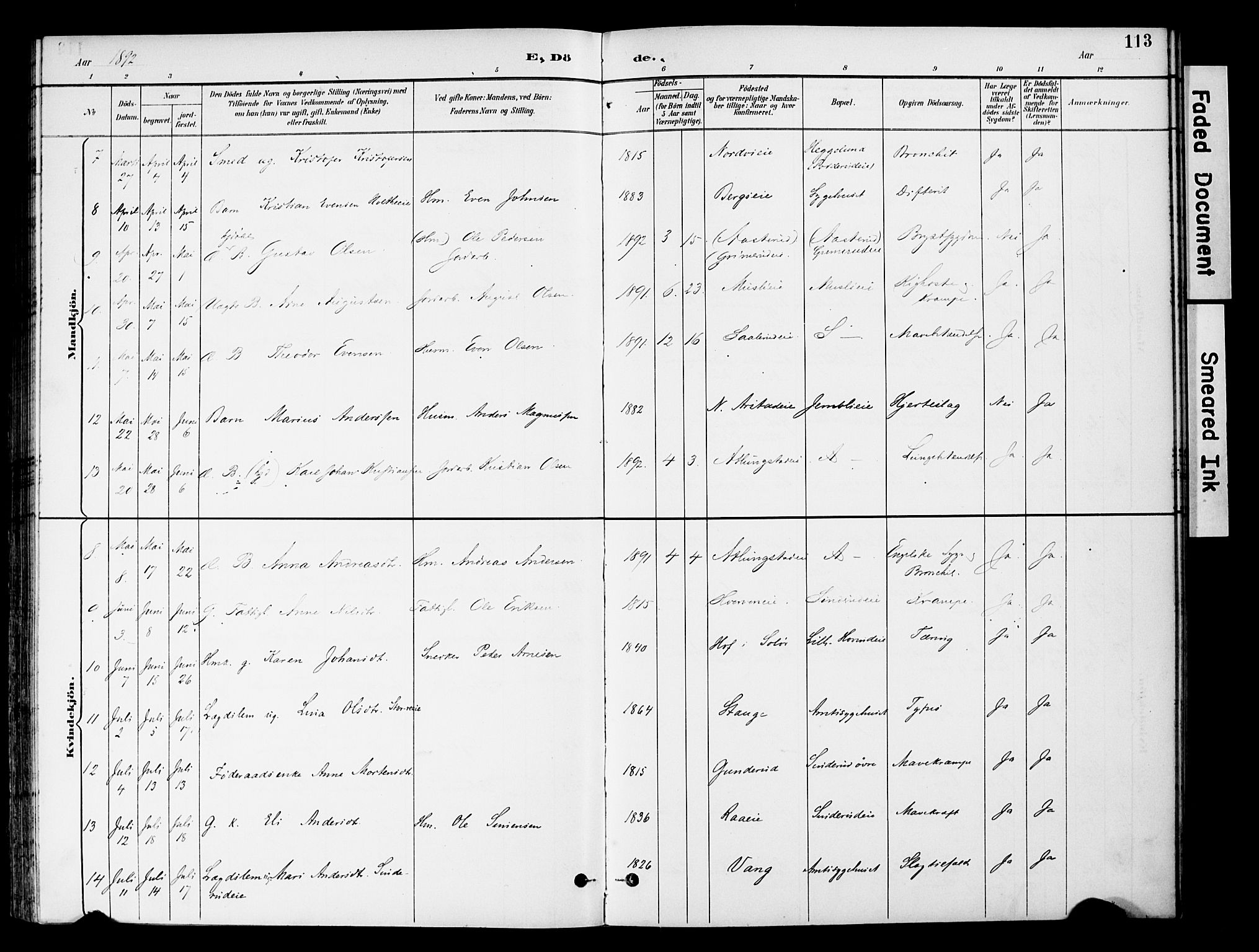 Stange prestekontor, AV/SAH-PREST-002/K/L0021: Parish register (official) no. 21, 1891-1902, p. 113