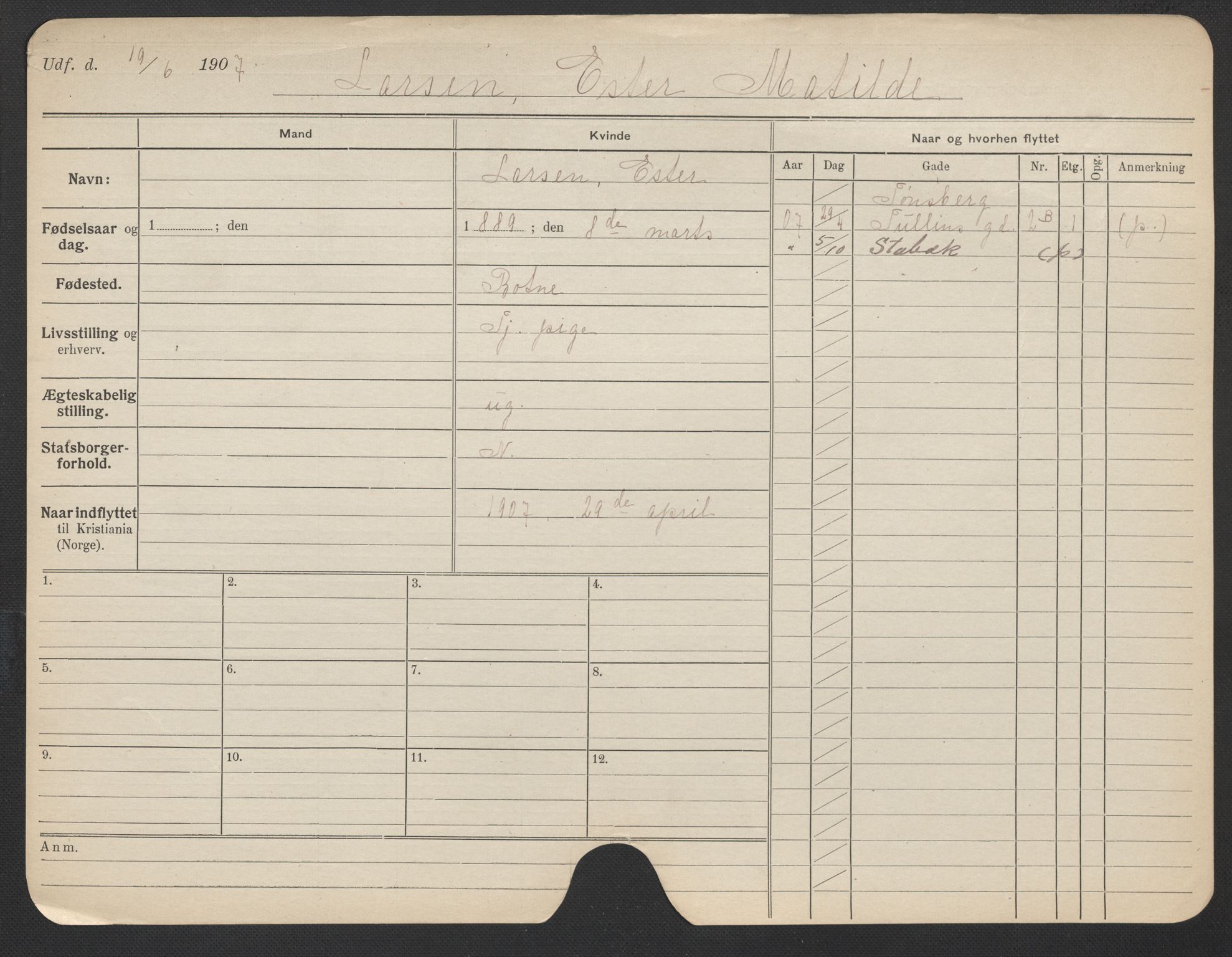 Oslo folkeregister, Registerkort, AV/SAO-A-11715/F/Fa/Fac/L0019: Kvinner, 1906-1914, p. 881a