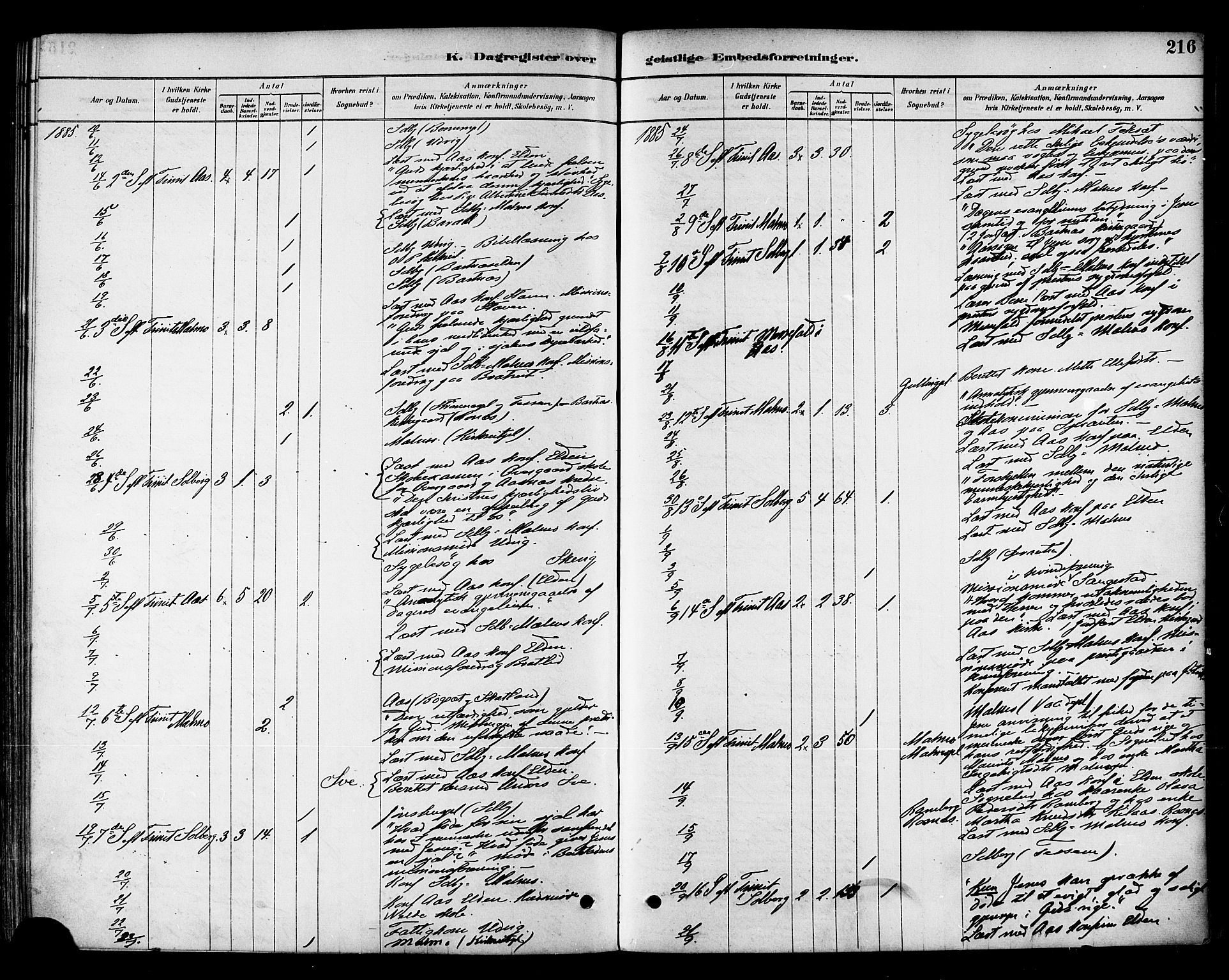 Ministerialprotokoller, klokkerbøker og fødselsregistre - Nord-Trøndelag, SAT/A-1458/741/L0395: Parish register (official) no. 741A09, 1878-1888, p. 216