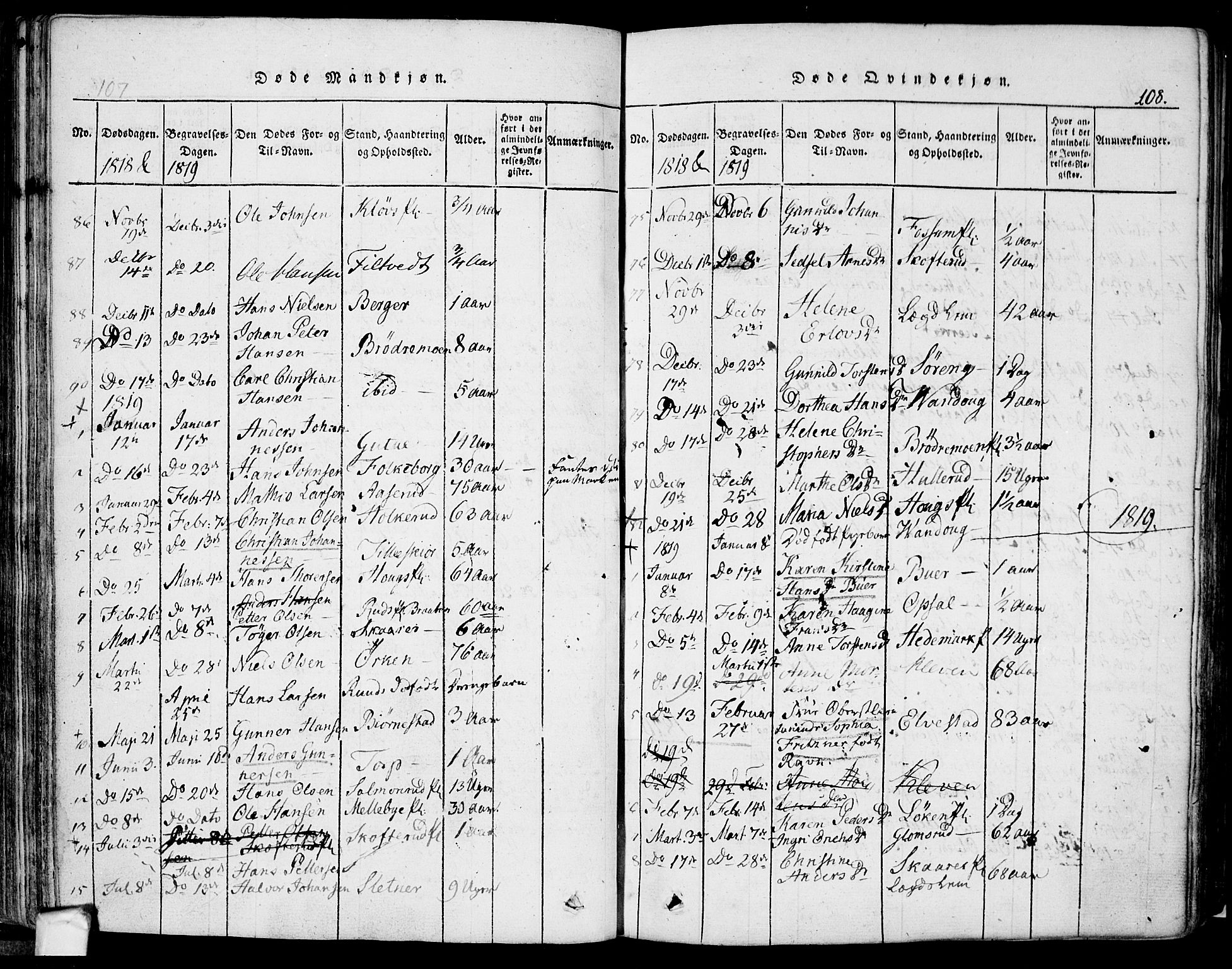 Eidsberg prestekontor Kirkebøker, SAO/A-10905/F/Fa/L0007: Parish register (official) no. I 7, 1814-1832, p. 108