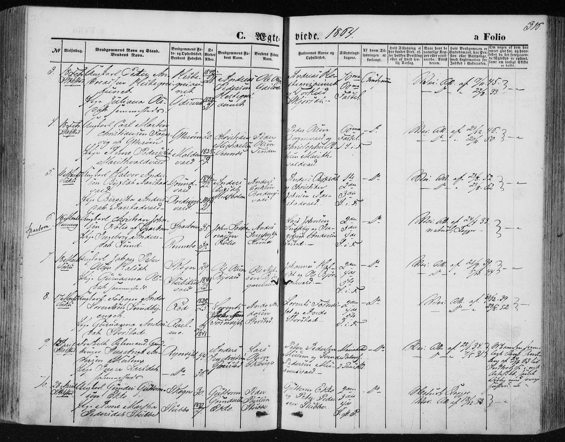 Ministerialprotokoller, klokkerbøker og fødselsregistre - Nord-Trøndelag, AV/SAT-A-1458/723/L0241: Parish register (official) no. 723A10, 1860-1869, p. 316