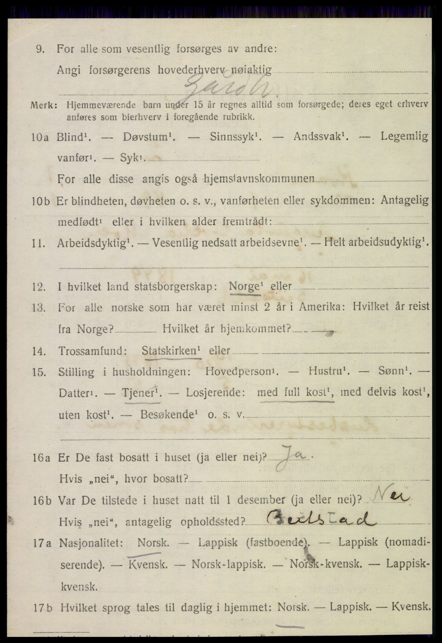 SAT, 1920 census for Kvam, 1920, p. 496