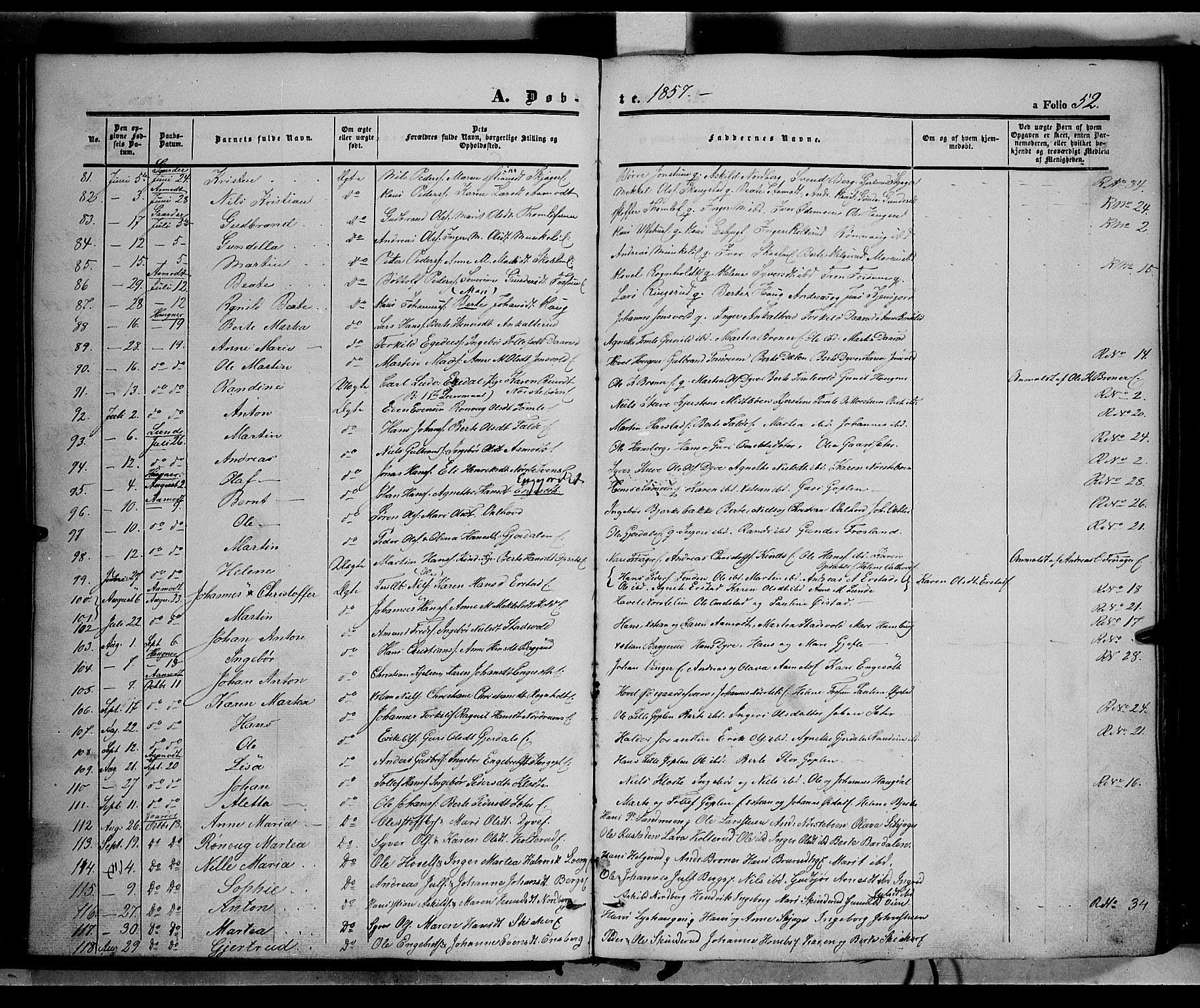 Land prestekontor, SAH/PREST-120/H/Ha/Haa/L0010: Parish register (official) no. 10, 1847-1859, p. 52