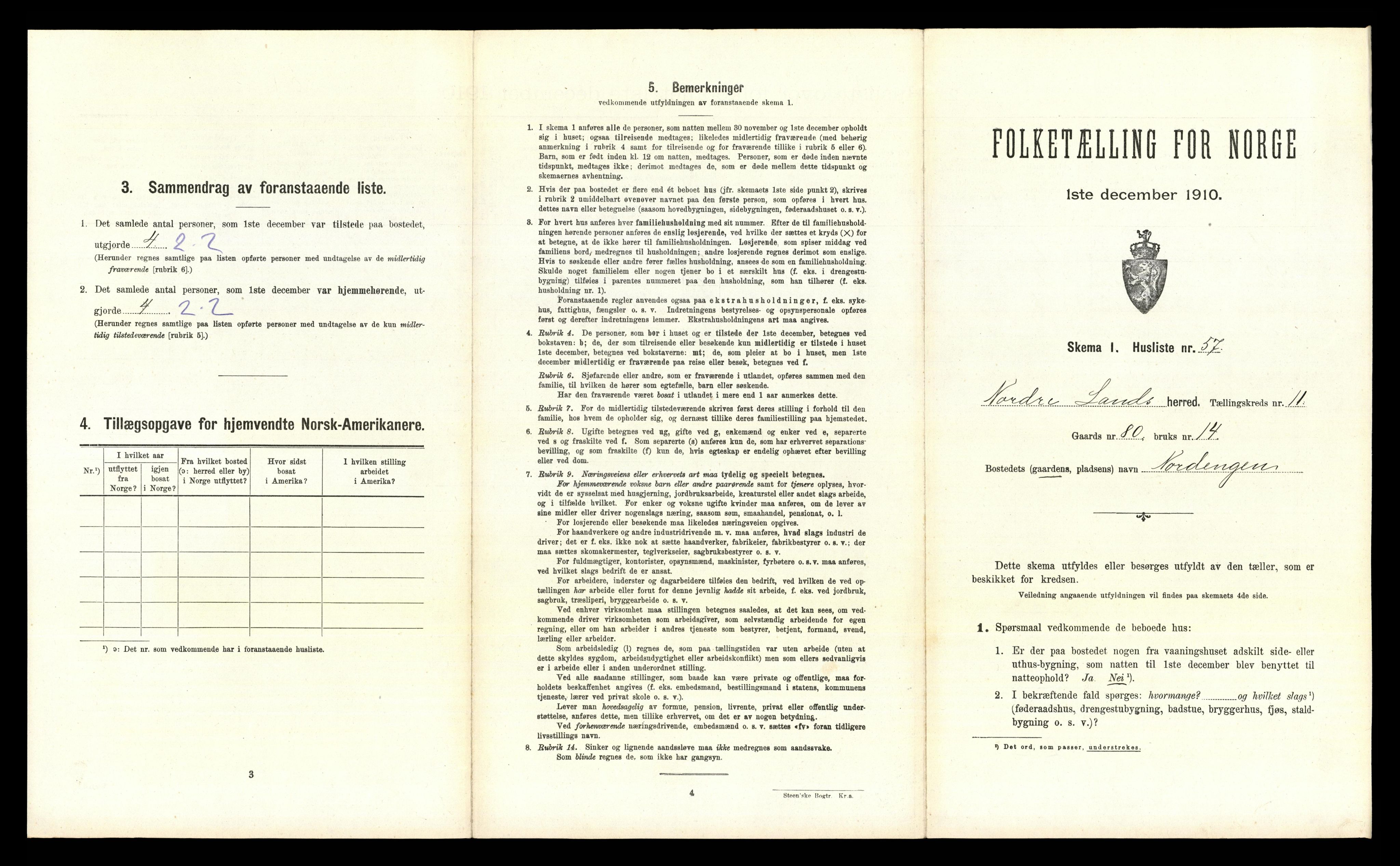 RA, 1910 census for Nordre Land, 1910, p. 1219