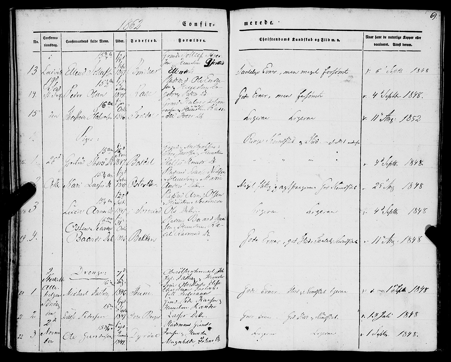 Lavik sokneprestembete, AV/SAB-A-80901: Parish register (official) no. A 3, 1843-1863, p. 69