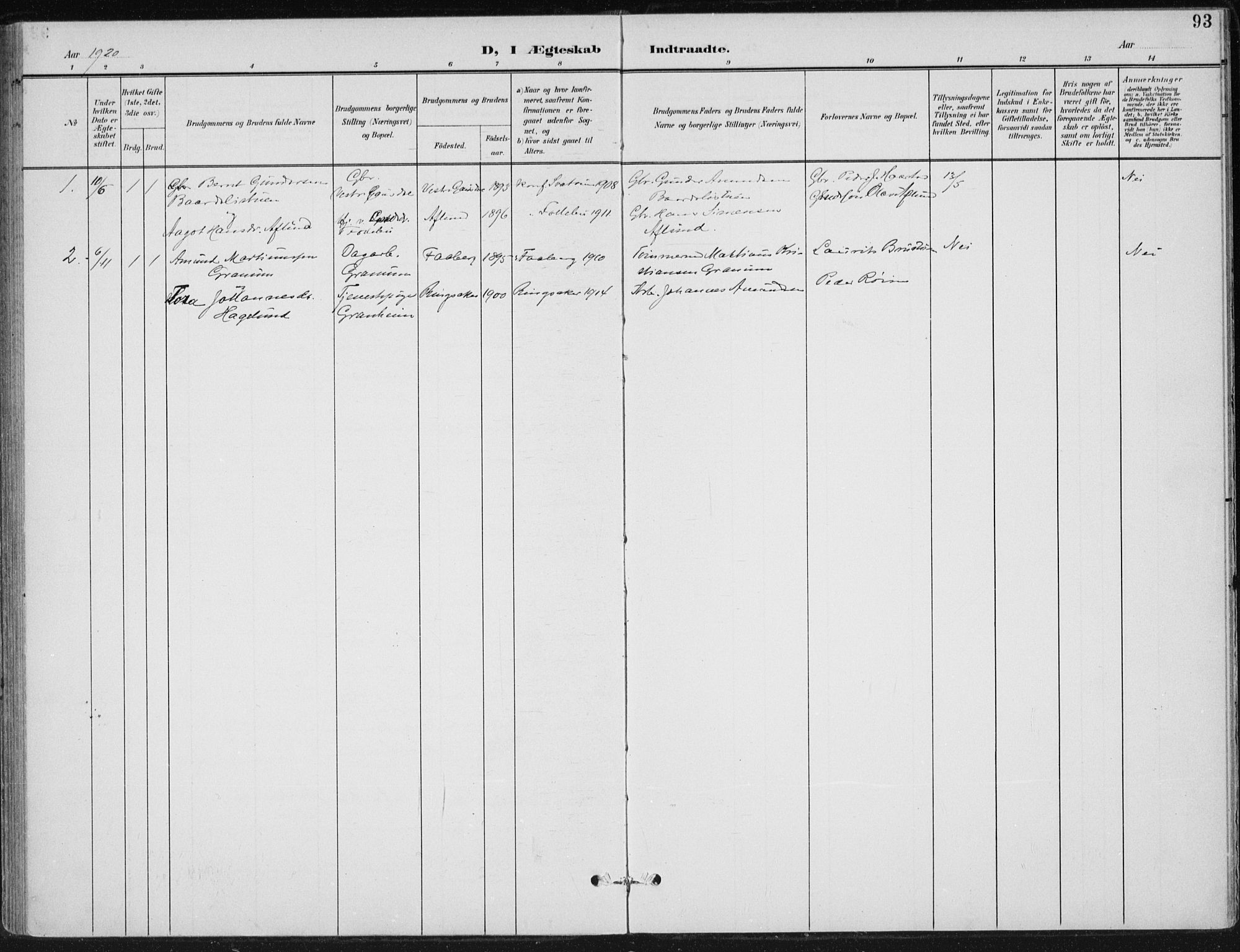 Østre Gausdal prestekontor, SAH/PREST-092/H/Ha/Haa/L0005: Parish register (official) no. 5, 1902-1920, p. 93