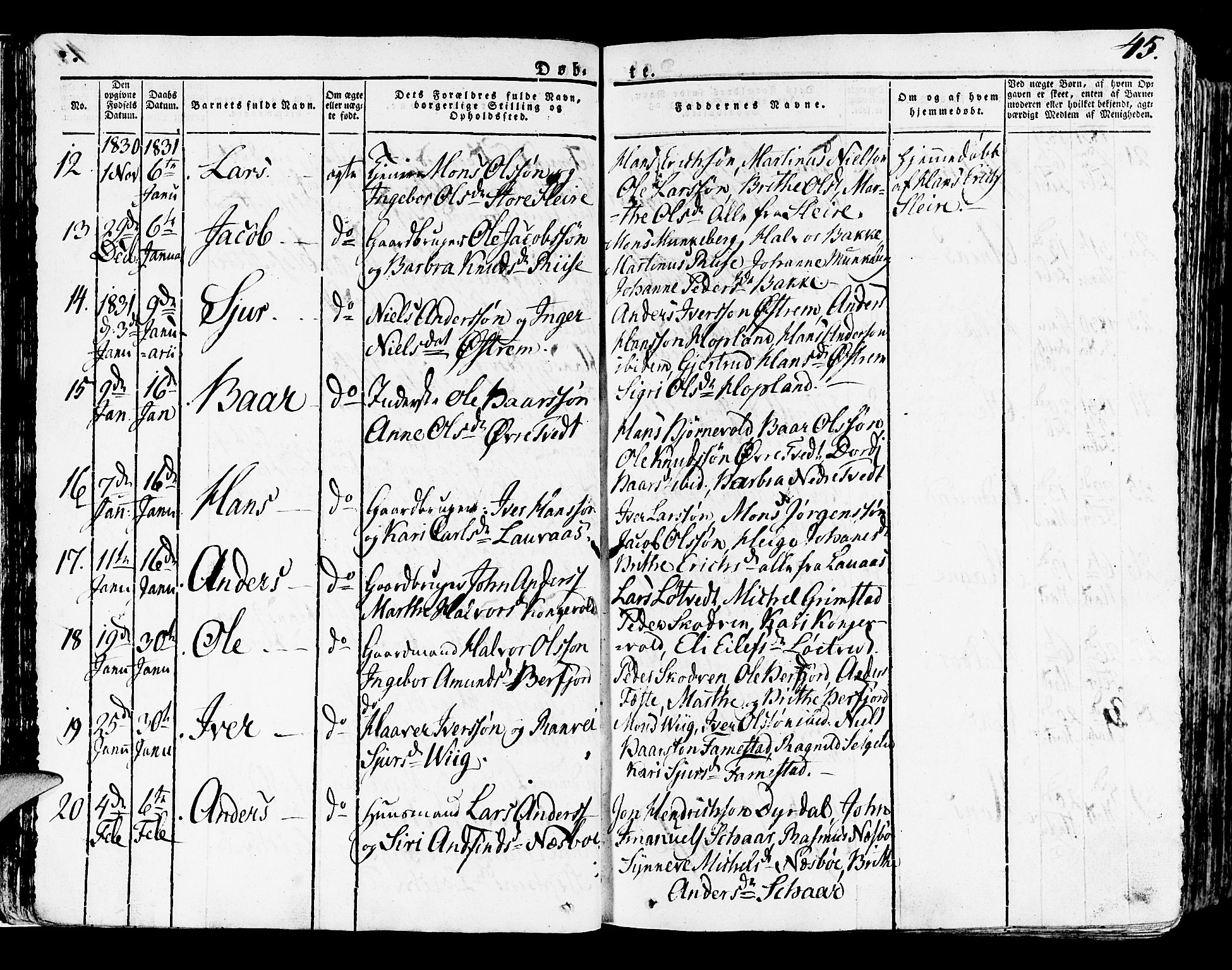 Lindås Sokneprestembete, SAB/A-76701/H/Haa: Parish register (official) no. A 8, 1823-1836, p. 45