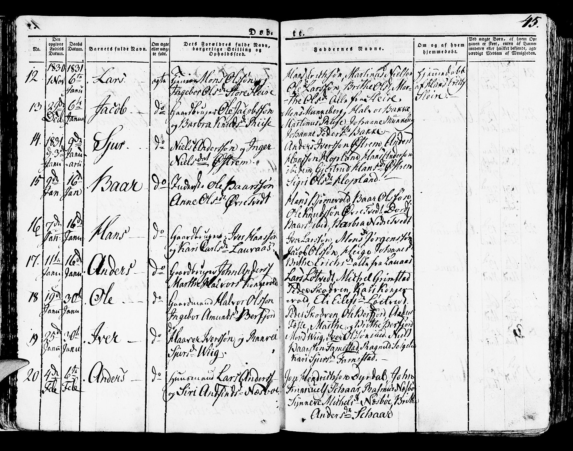 Lindås Sokneprestembete, AV/SAB-A-76701/H/Haa/Haaa/L0008: Parish register (official) no. A 8, 1823-1836, p. 45