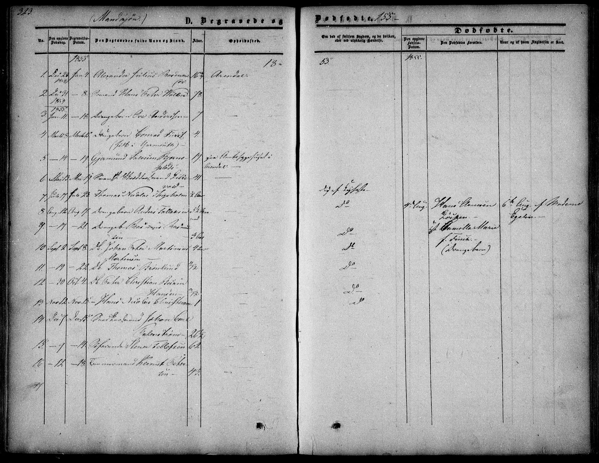 Arendal sokneprestkontor, Trefoldighet, SAK/1111-0040/F/Fa/L0006: Parish register (official) no. A 6, 1855-1868, p. 323