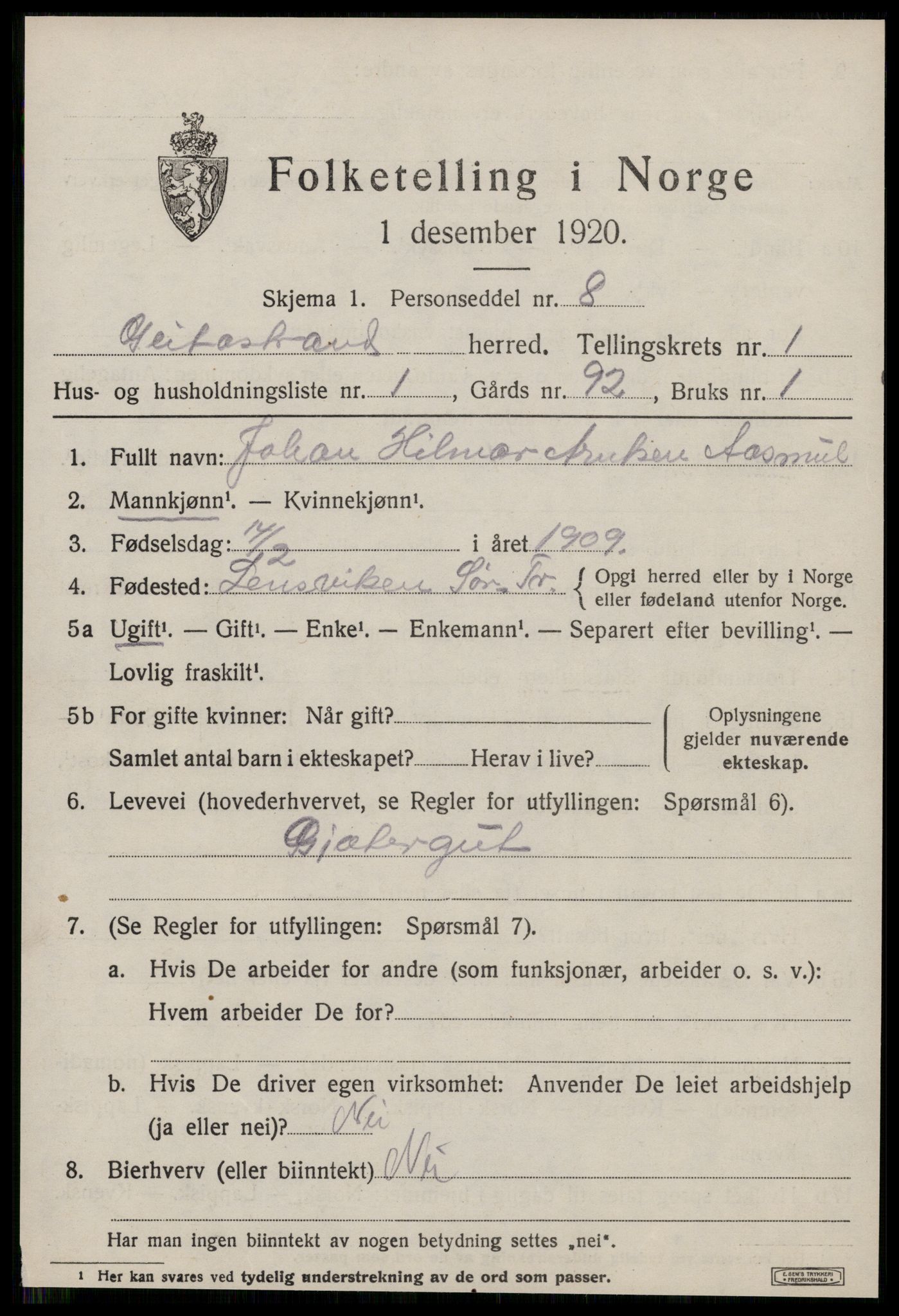 SAT, 1920 census for Geitastrand, 1920, p. 253