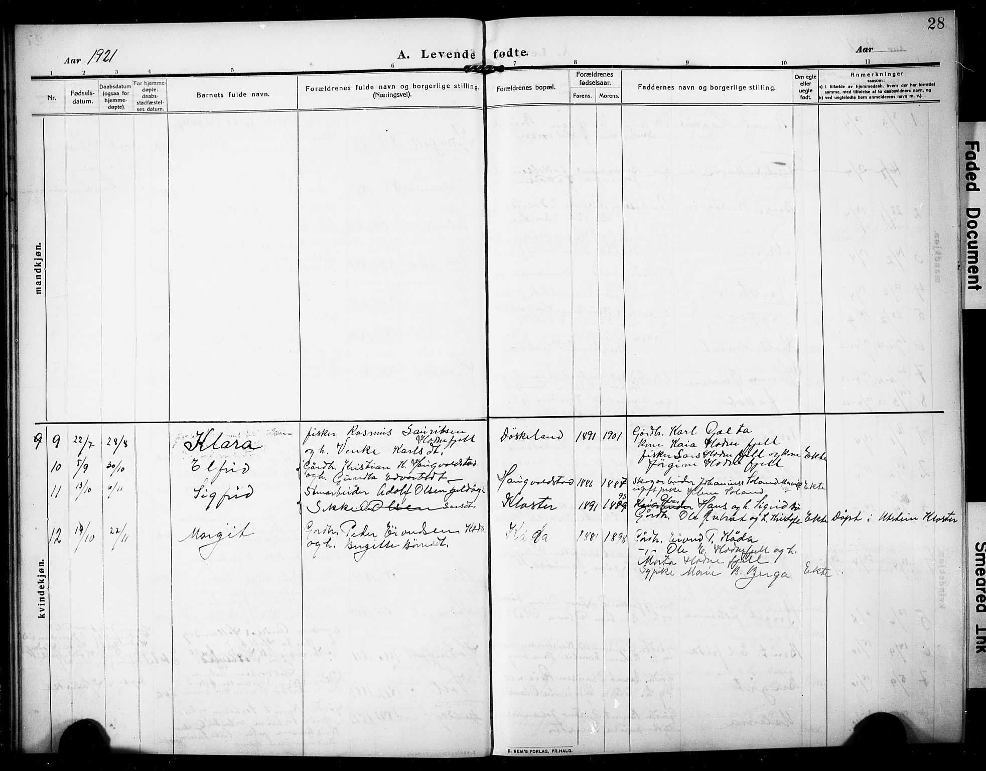 Rennesøy sokneprestkontor, SAST/A -101827/H/Ha/Hab/L0013: Parish register (copy) no. B 12, 1907-1928, p. 28