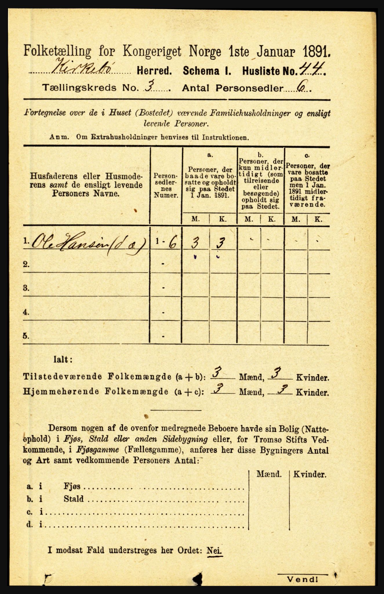 RA, 1891 census for 1416 Kyrkjebø, 1891, p. 535