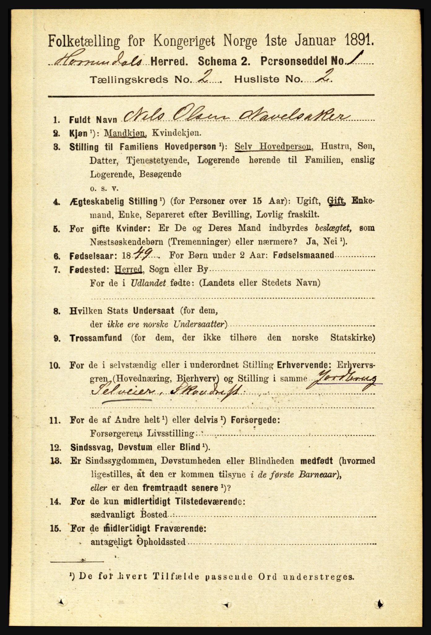 RA, 1891 census for 1444 Hornindal, 1891, p. 332