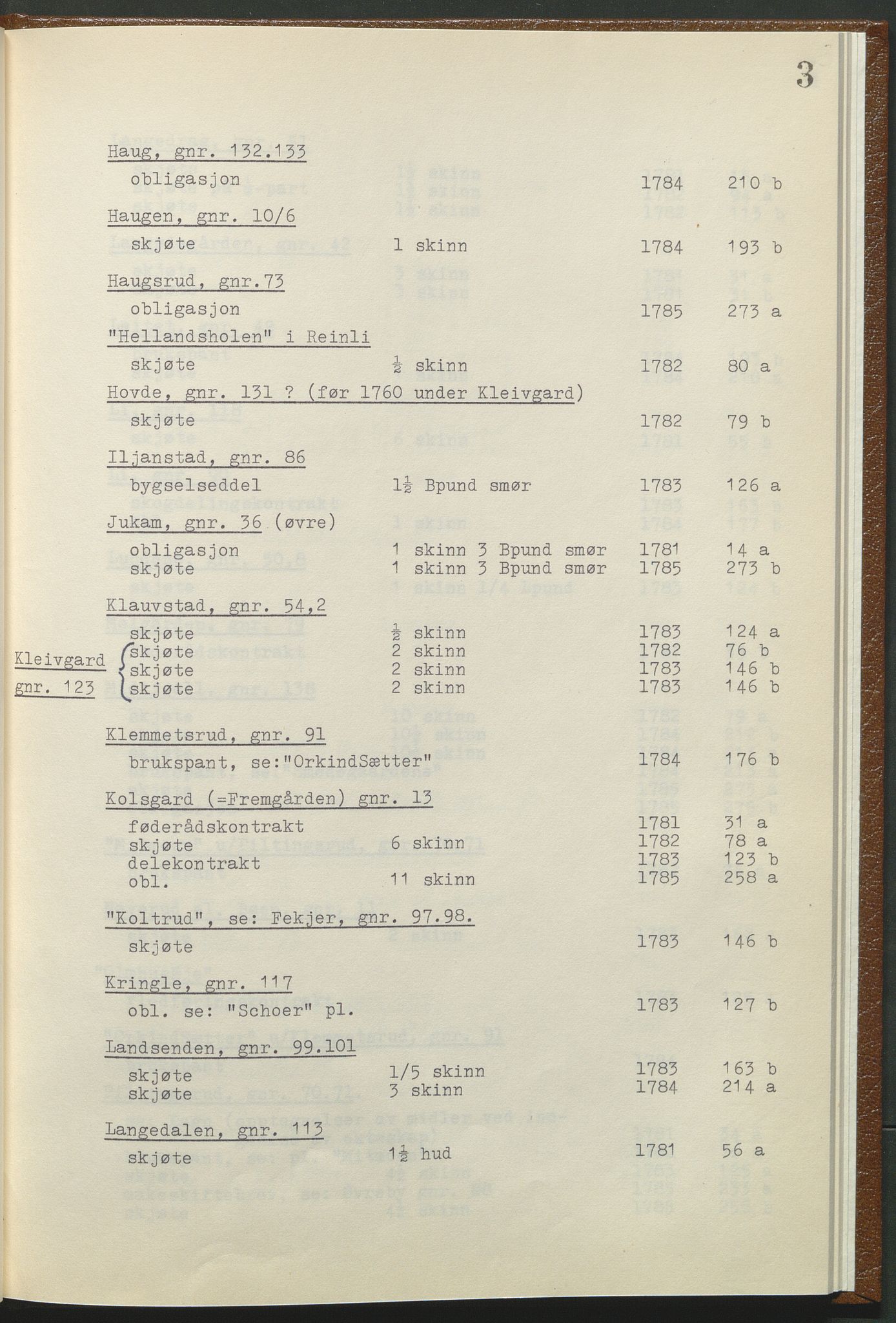 Statsarkivet i Hamar, AV/SAH-SAH-001/H/Hb/L0001/0003: Egne registre og hjelpemidler / Register til pantebok 9 (1780 - 1803) ved Hadeland, Land og Valdres sorenskriveri , 1780-1786, p. 3