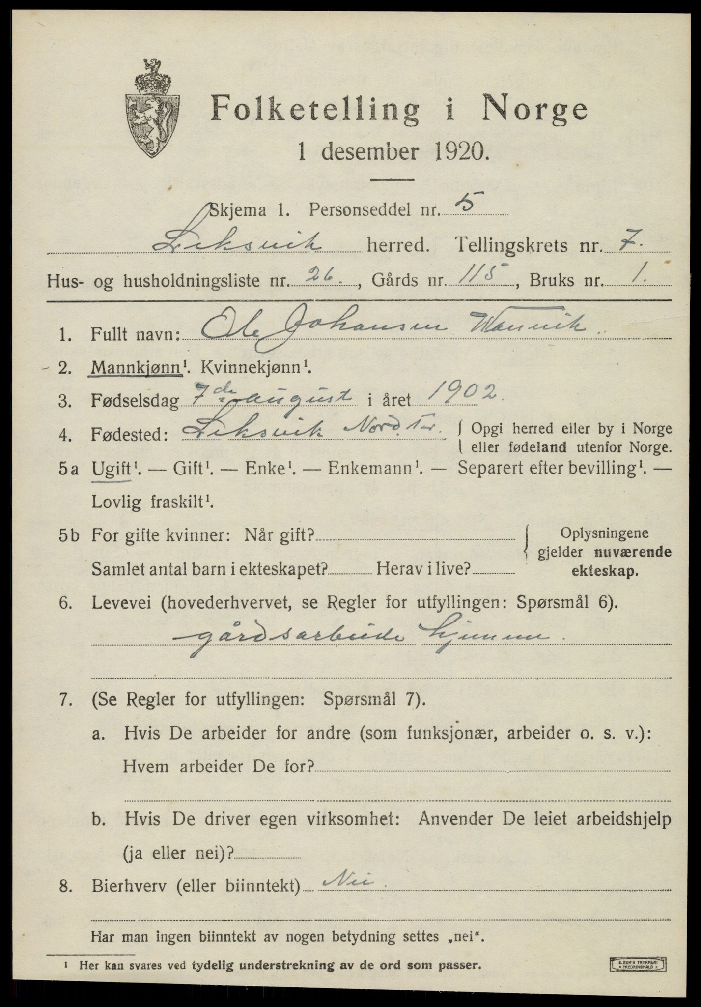 SAT, 1920 census for Leksvik, 1920, p. 6378