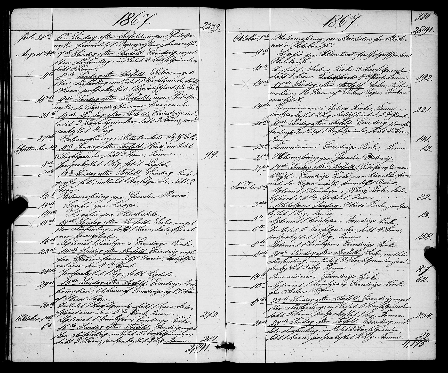 Gulen sokneprestembete, AV/SAB-A-80201/H/Haa/Haaa/L0022: Parish register (official) no. A 22, 1859-1869, p. 330